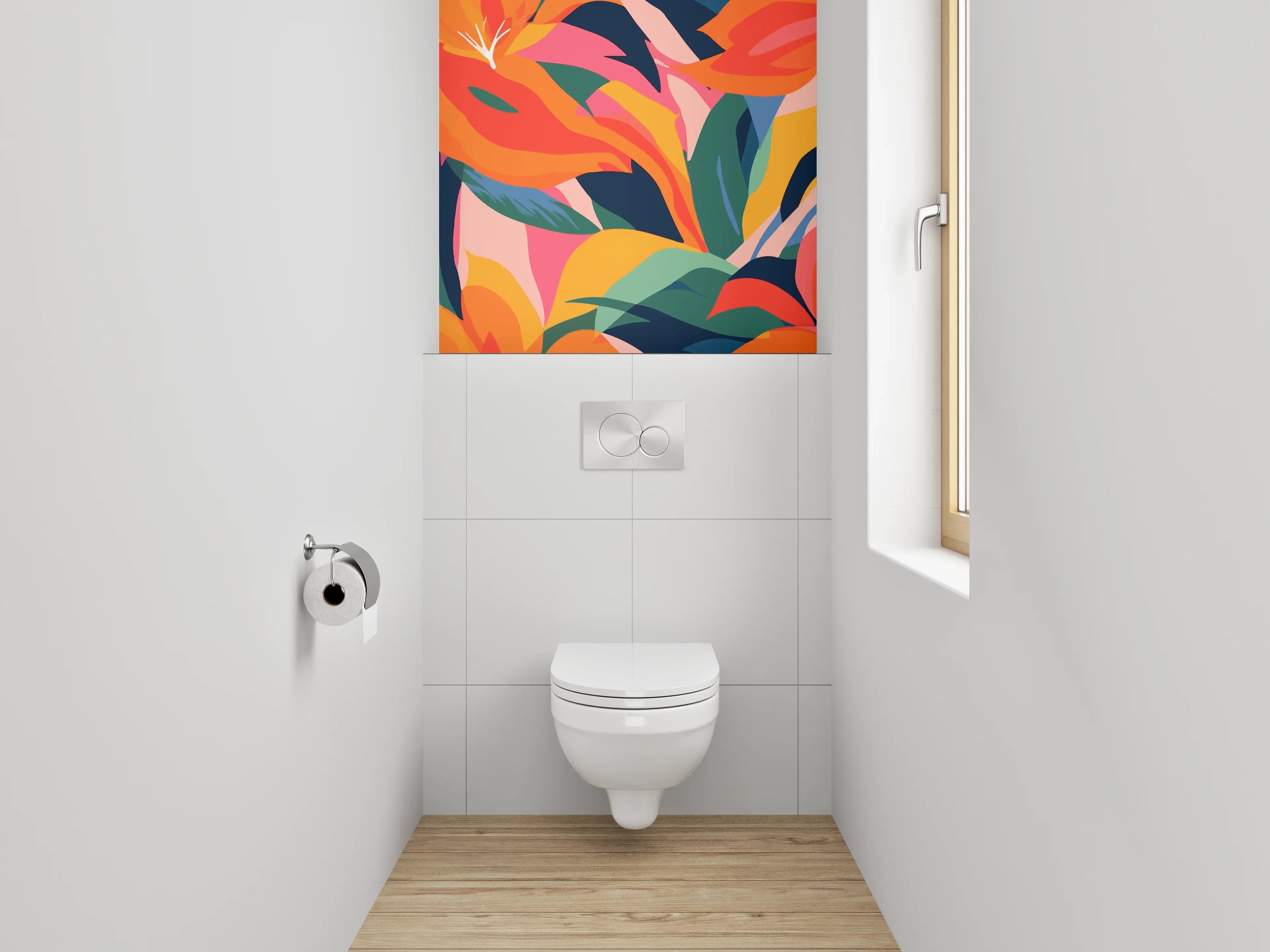 WC-Rückwand - Bunte tropische Blumen Illustration