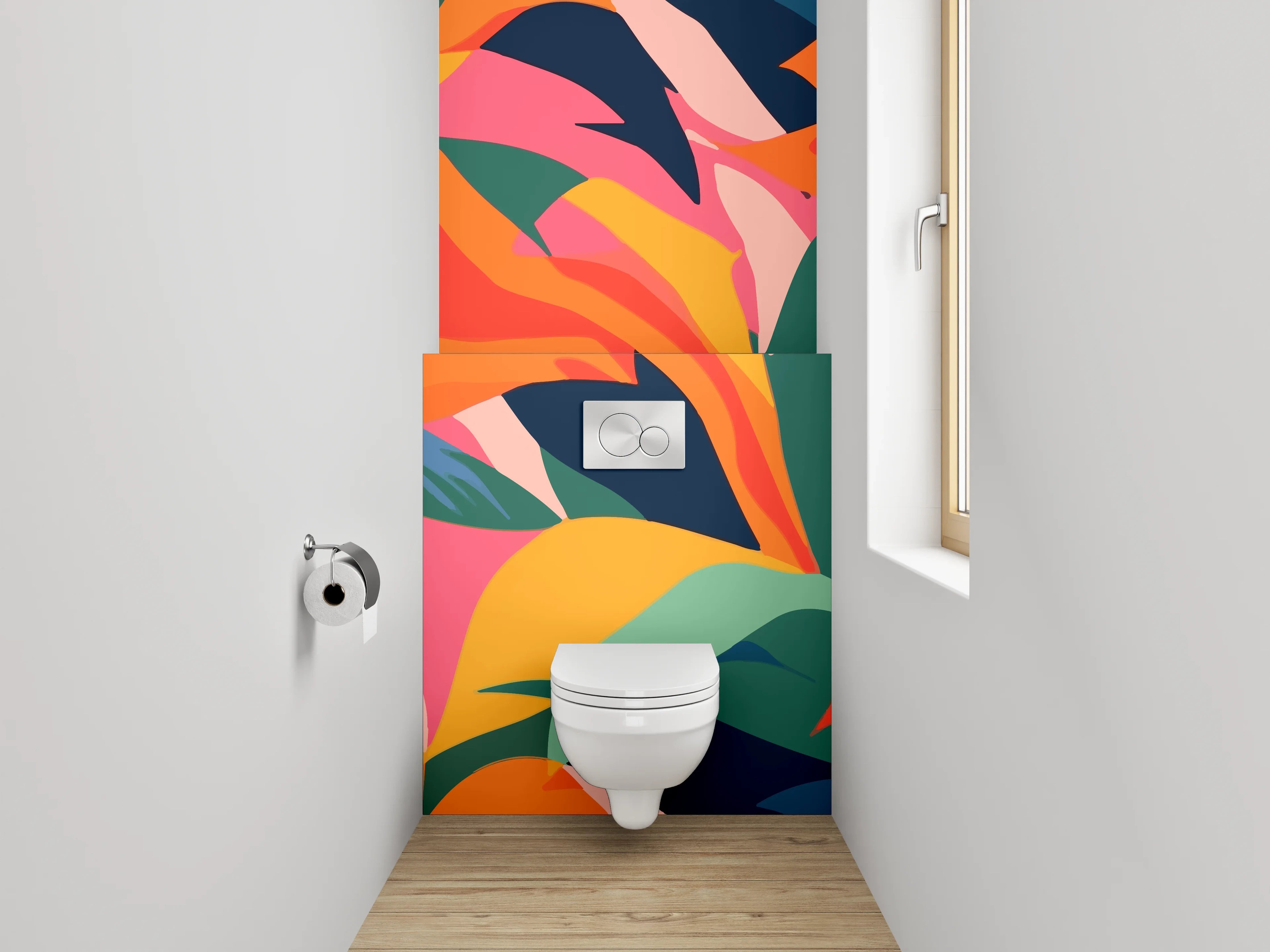 WC-Rückwand - Bunte tropische Blumen Illustration