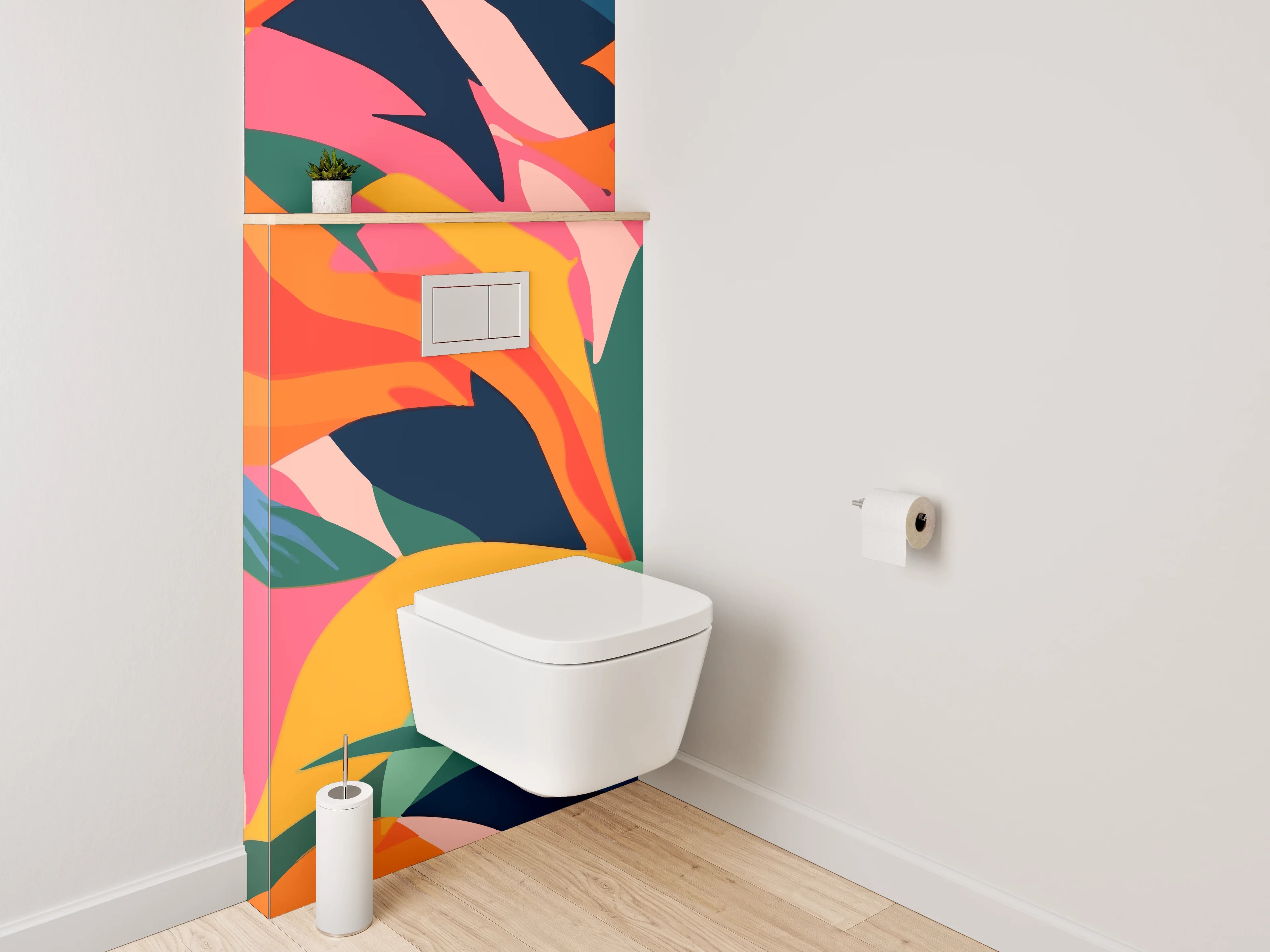 WC-Rückwand - Bunte tropische Blumen Illustration