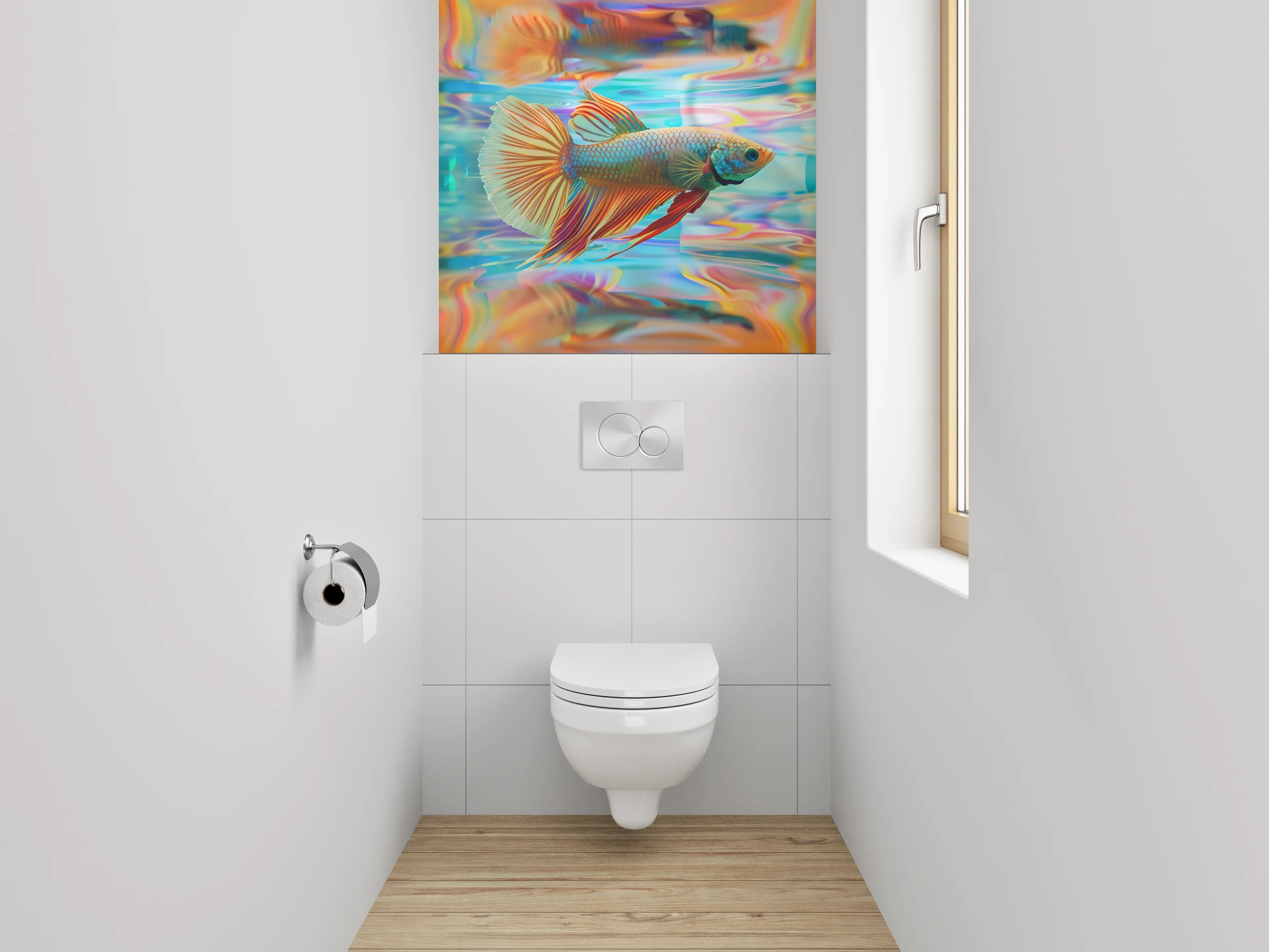 WC-Rückwand - Bunter Betta Fisch auf abstraktem Hintergrund