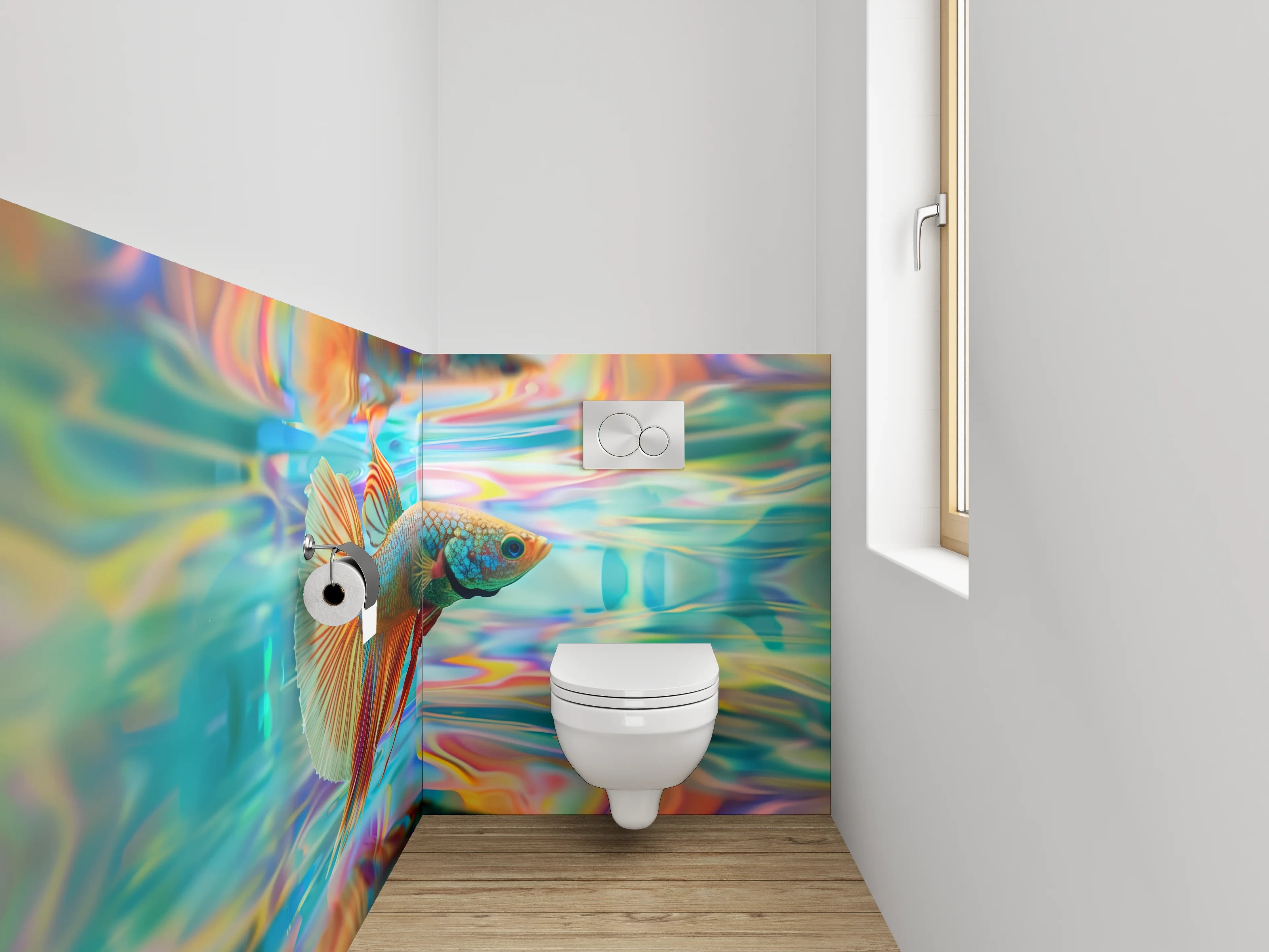 WC-Rückwand - Bunter Betta Fisch auf abstraktem Hintergrund