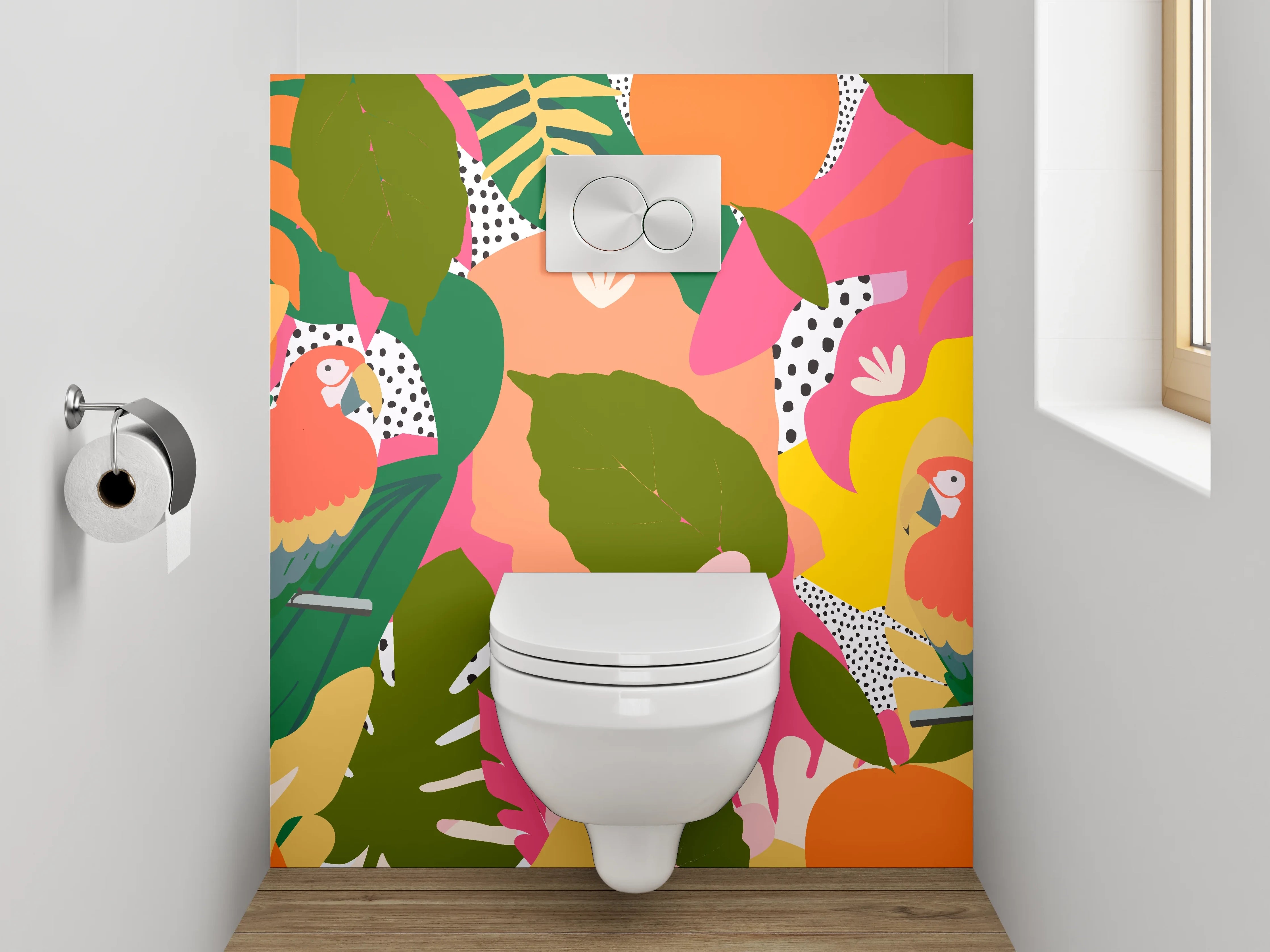 WC-Rückwand - Bunter Dschungel mit exotischen Papageien