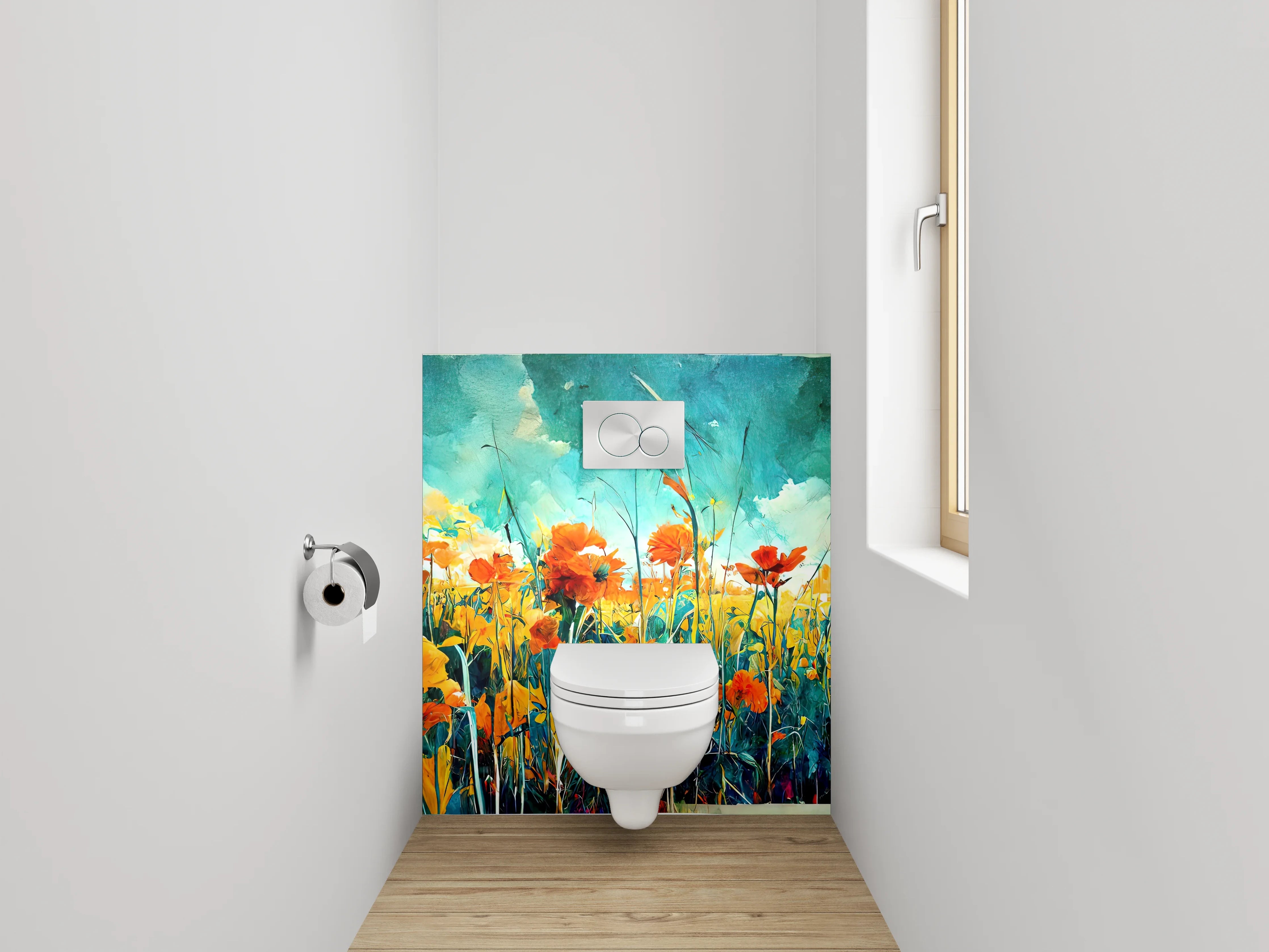 WC-Rückwand - Buntes Blumenfeld Aquarell Landschaft