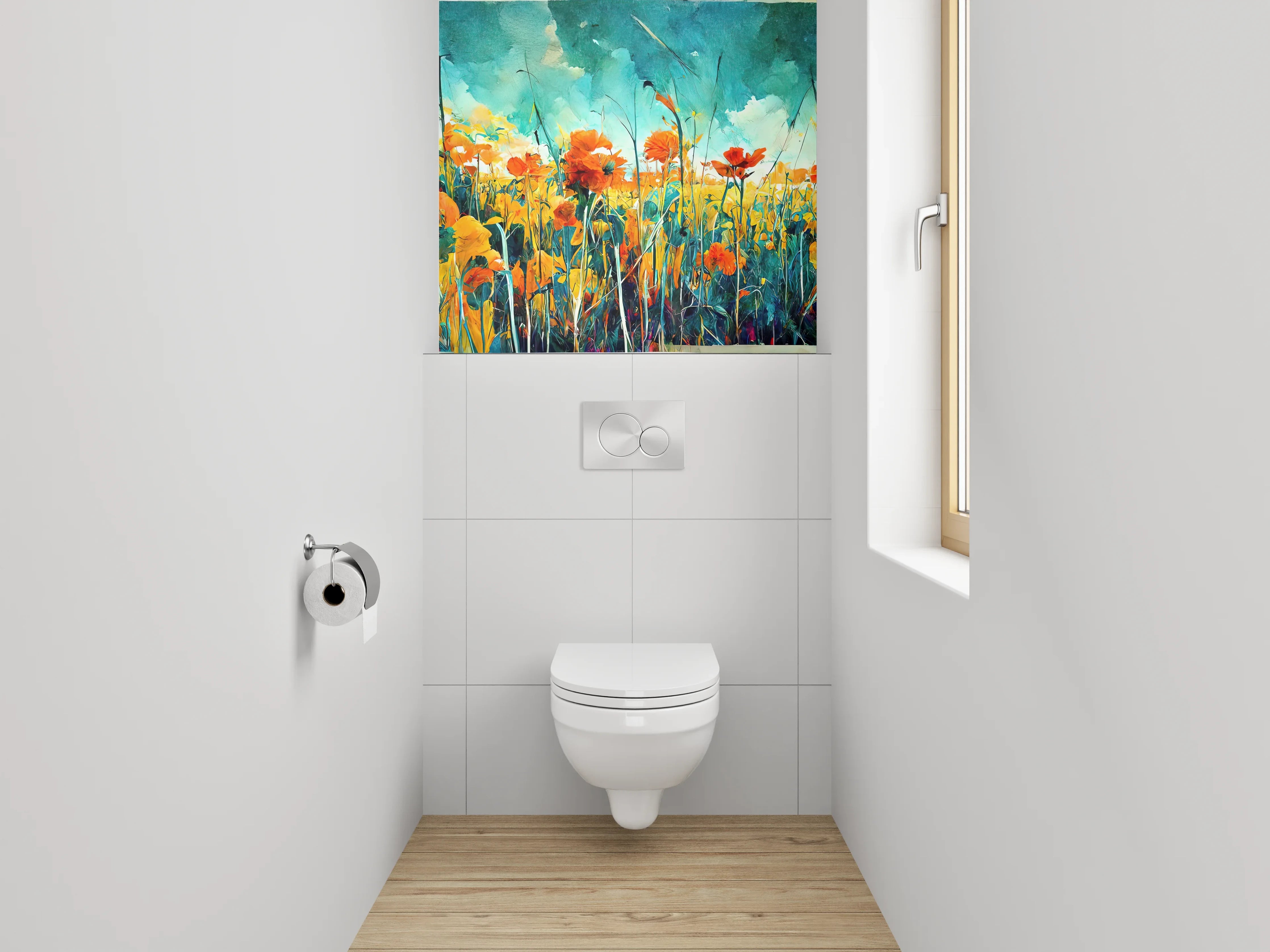 WC-Rückwand - Buntes Blumenfeld Aquarell Landschaft
