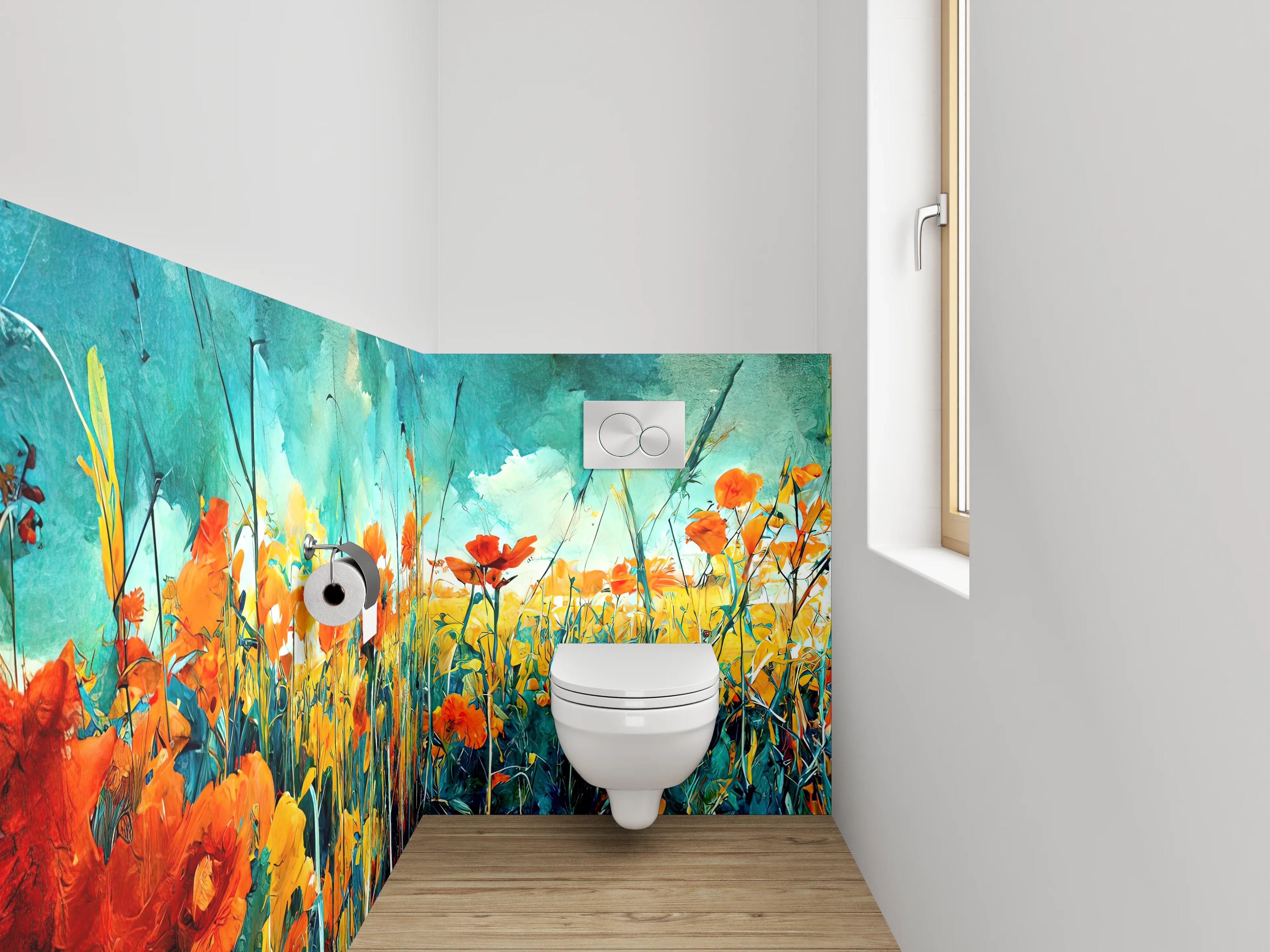 WC-Rückwand - Buntes Blumenfeld Aquarell Landschaft