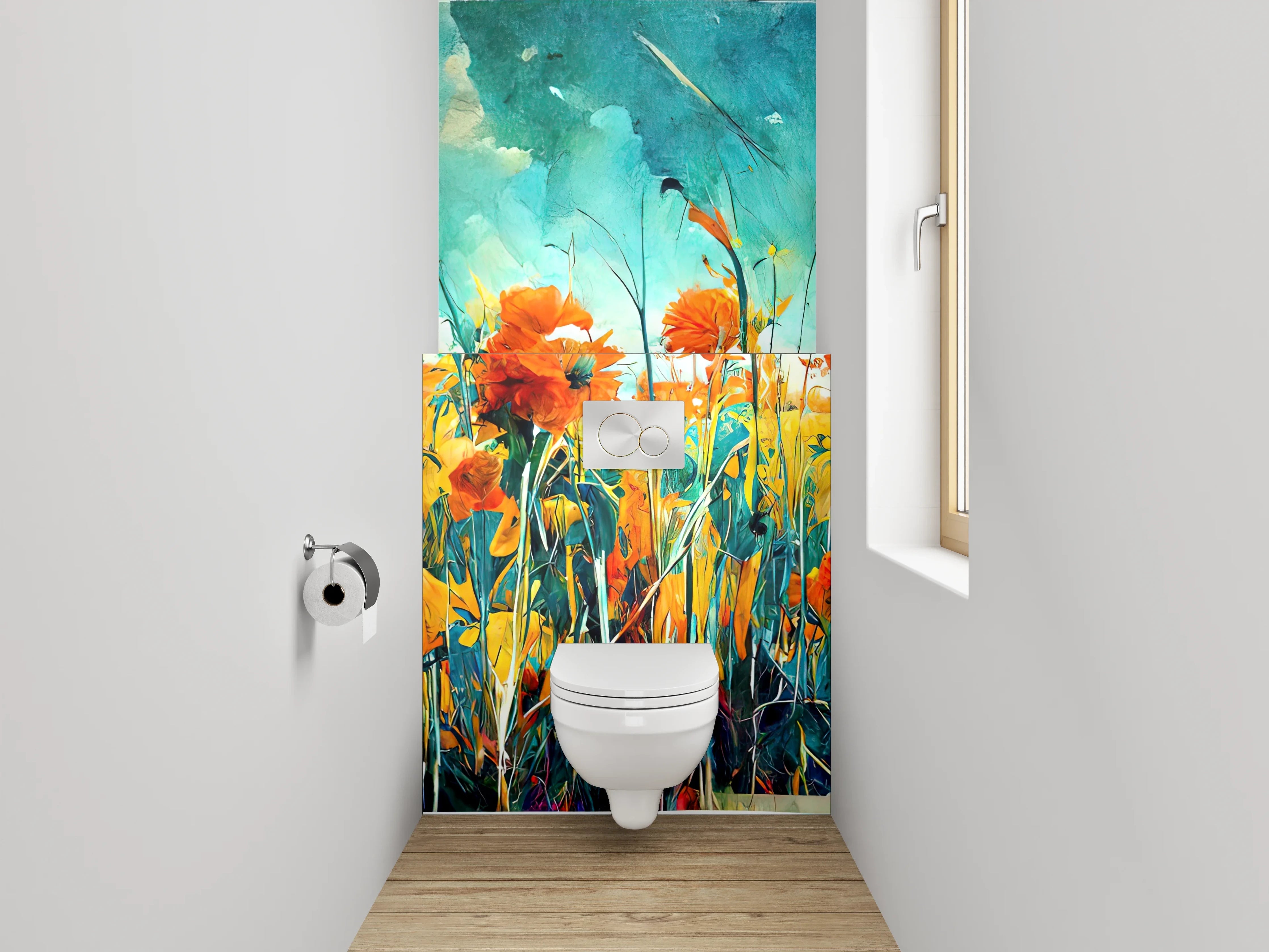 WC-Rückwand - Buntes Blumenfeld Aquarell Landschaft