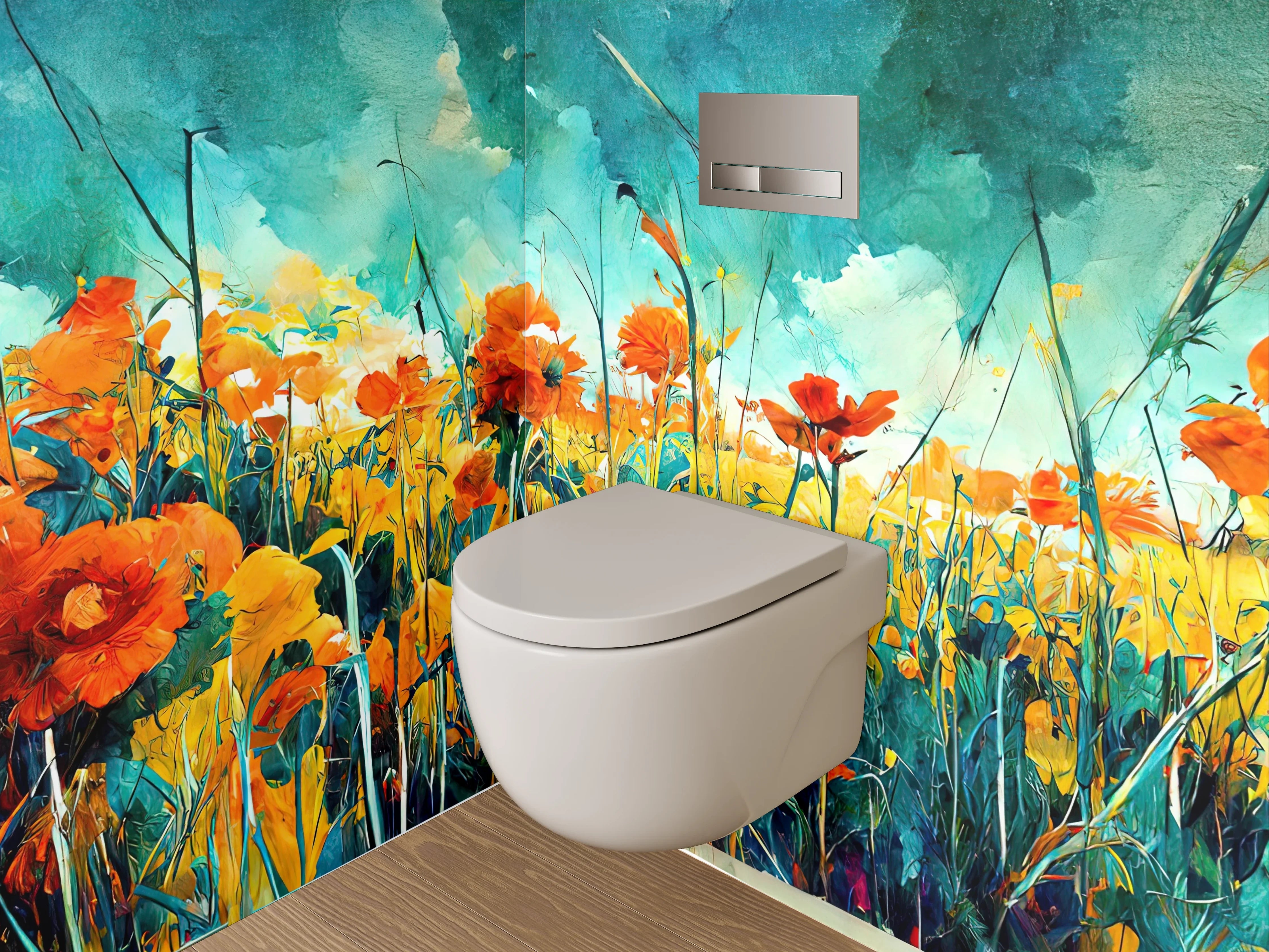 WC-Rückwand - Buntes Blumenfeld Aquarell Landschaft