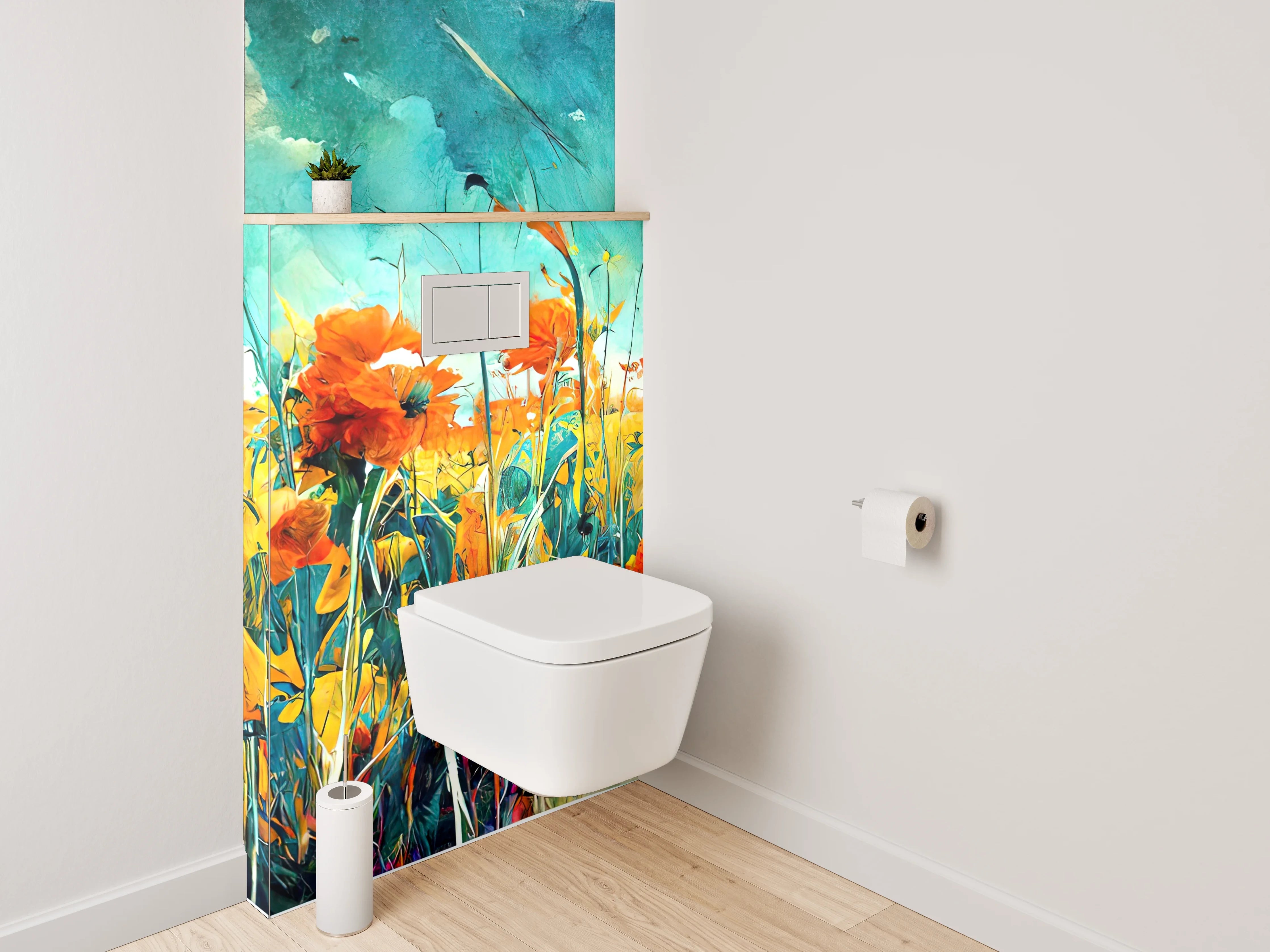 WC-Rückwand - Buntes Blumenfeld Aquarell Landschaft