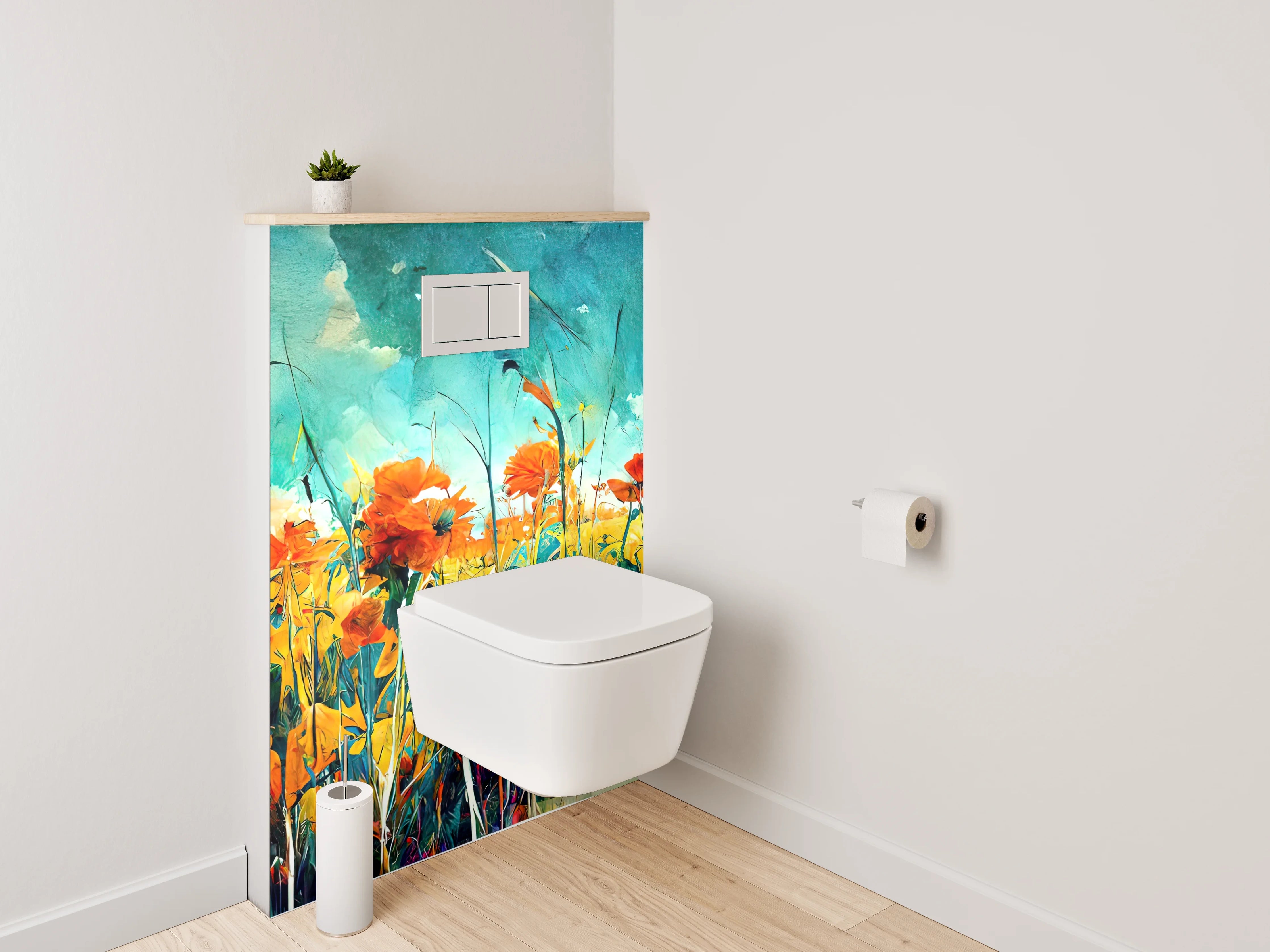 WC-Rückwand - Buntes Blumenfeld Aquarell Landschaft