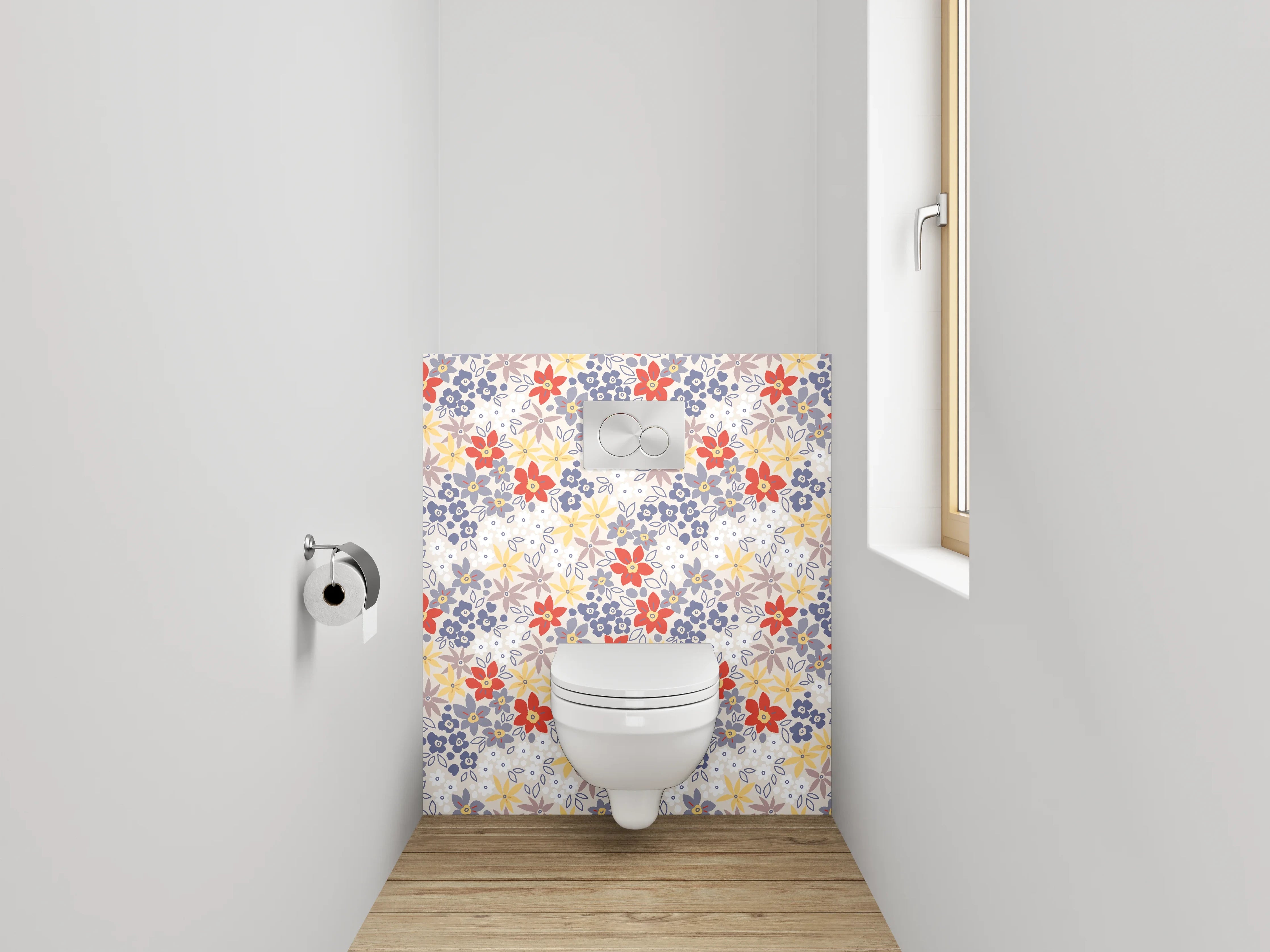 WC-Rückwand - Buntes florales Blüten-Muster Vintage Look