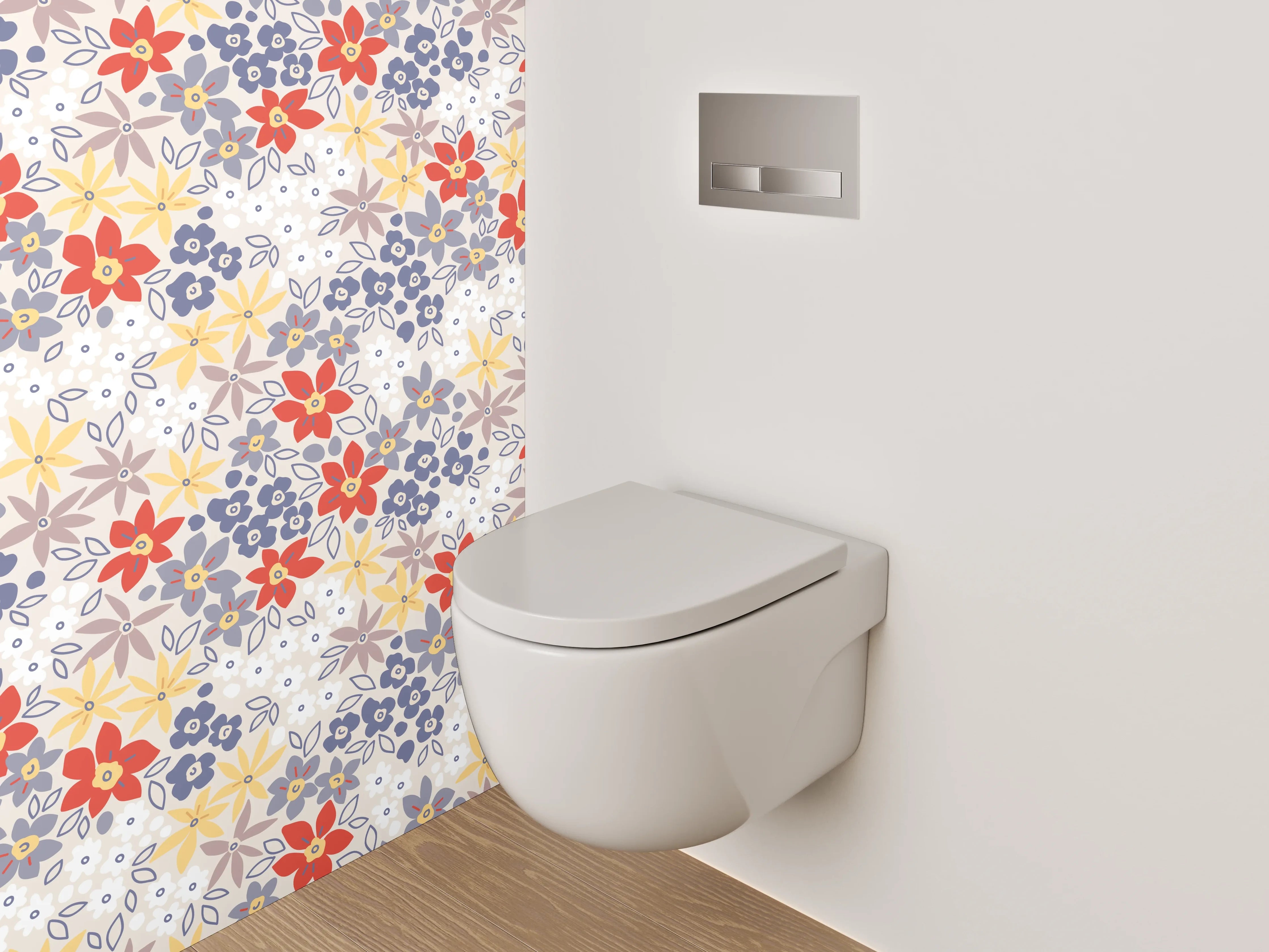 WC-Rückwand - Buntes florales Blüten-Muster Vintage Look