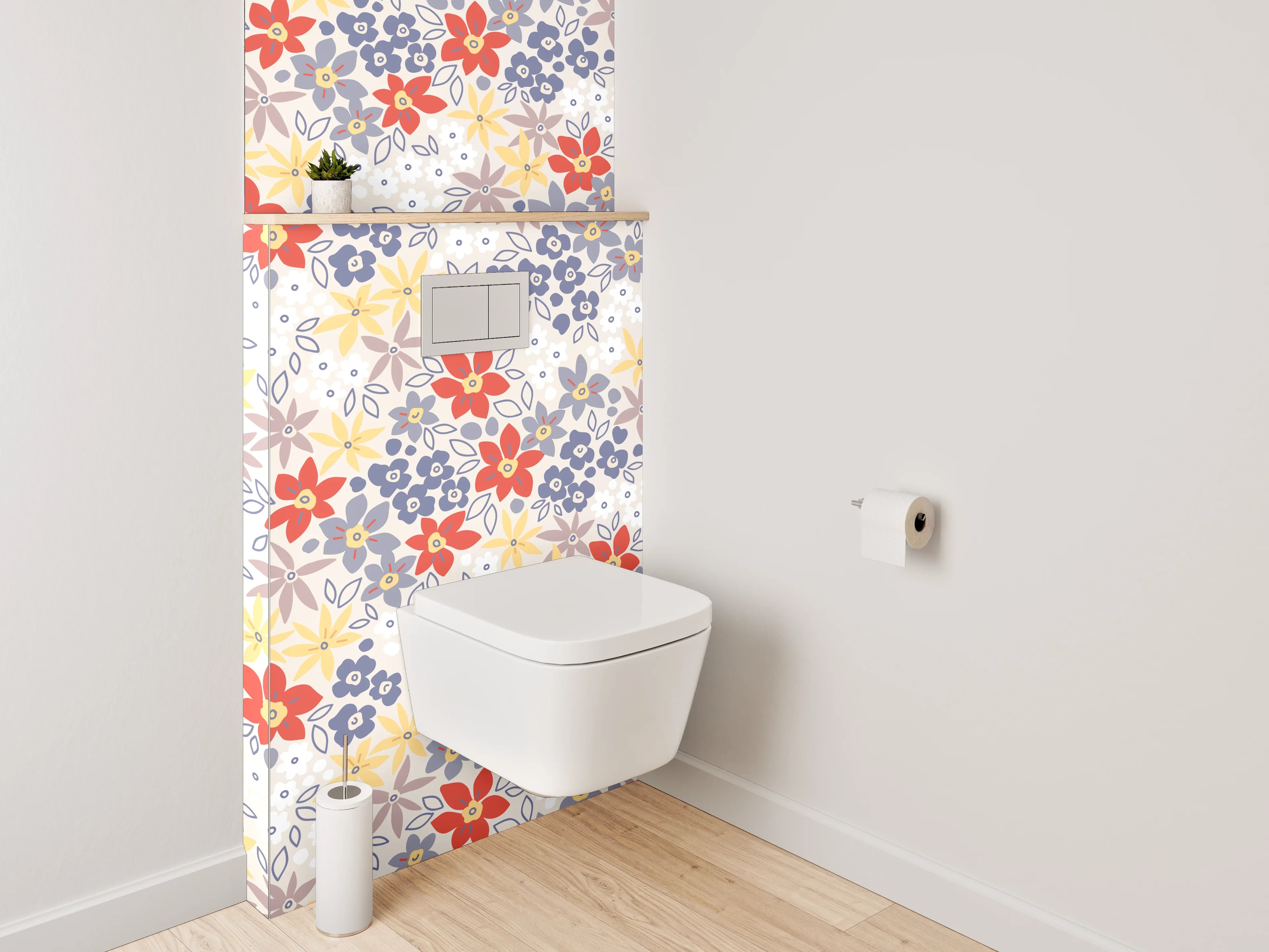 WC-Rückwand - Buntes florales Blüten-Muster Vintage Look