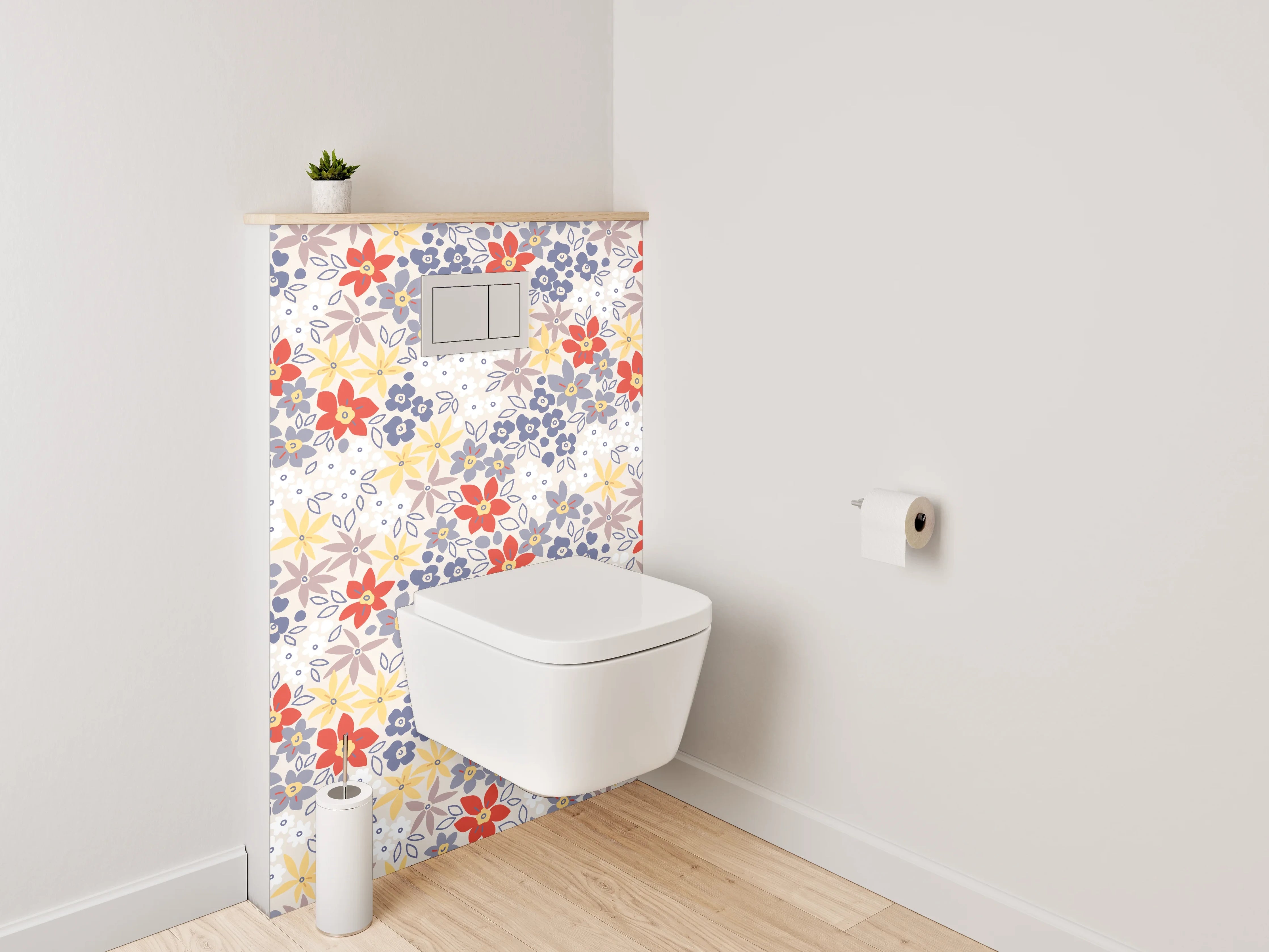 WC-Rückwand - Buntes florales Blüten-Muster Vintage Look