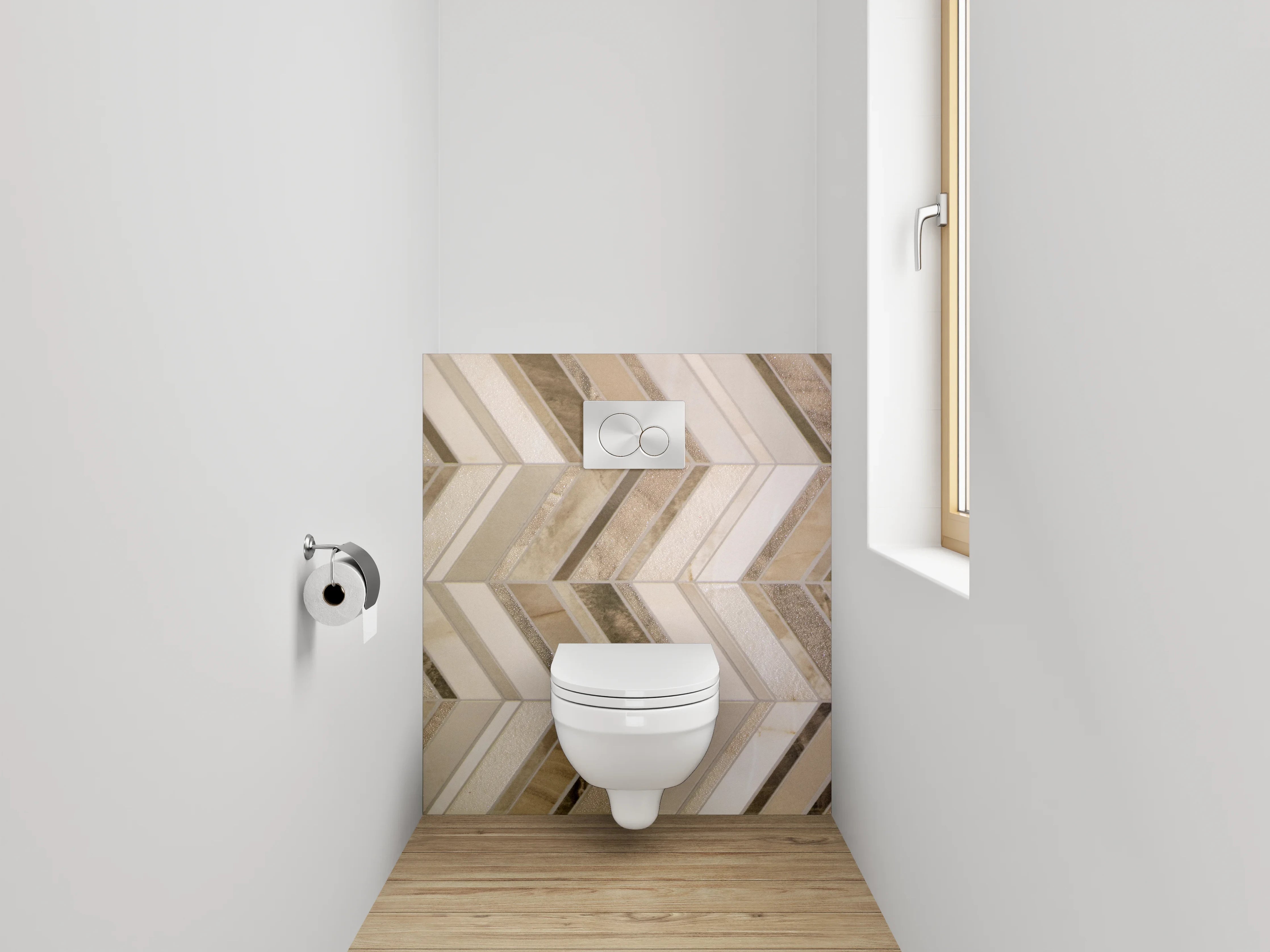 WC-Rückwand - Chevron Mosaik Steinoptik Beige Grau