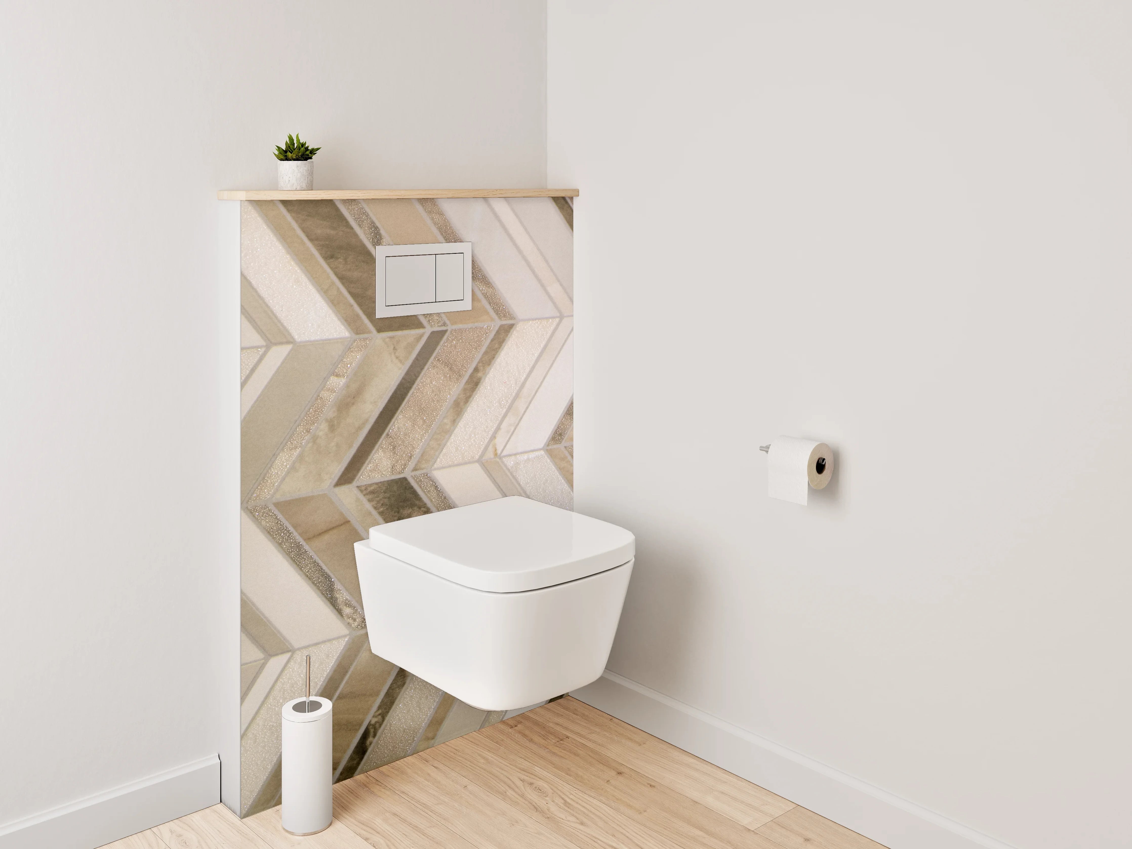 WC-Rückwand - Chevron Mosaik Steinoptik Beige Grau