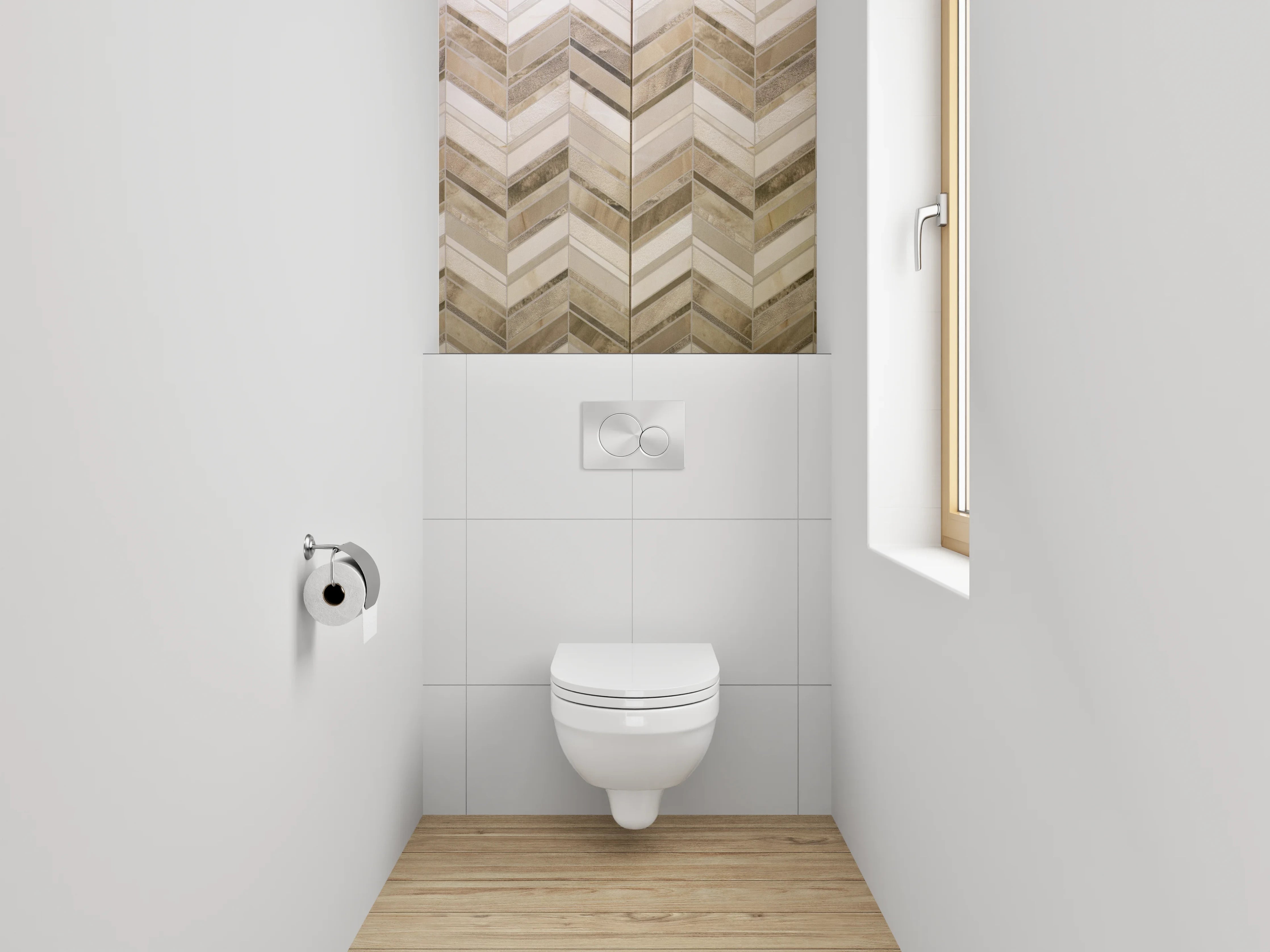 WC-Rückwand - Chevron-Mosaik in Beige und Braun