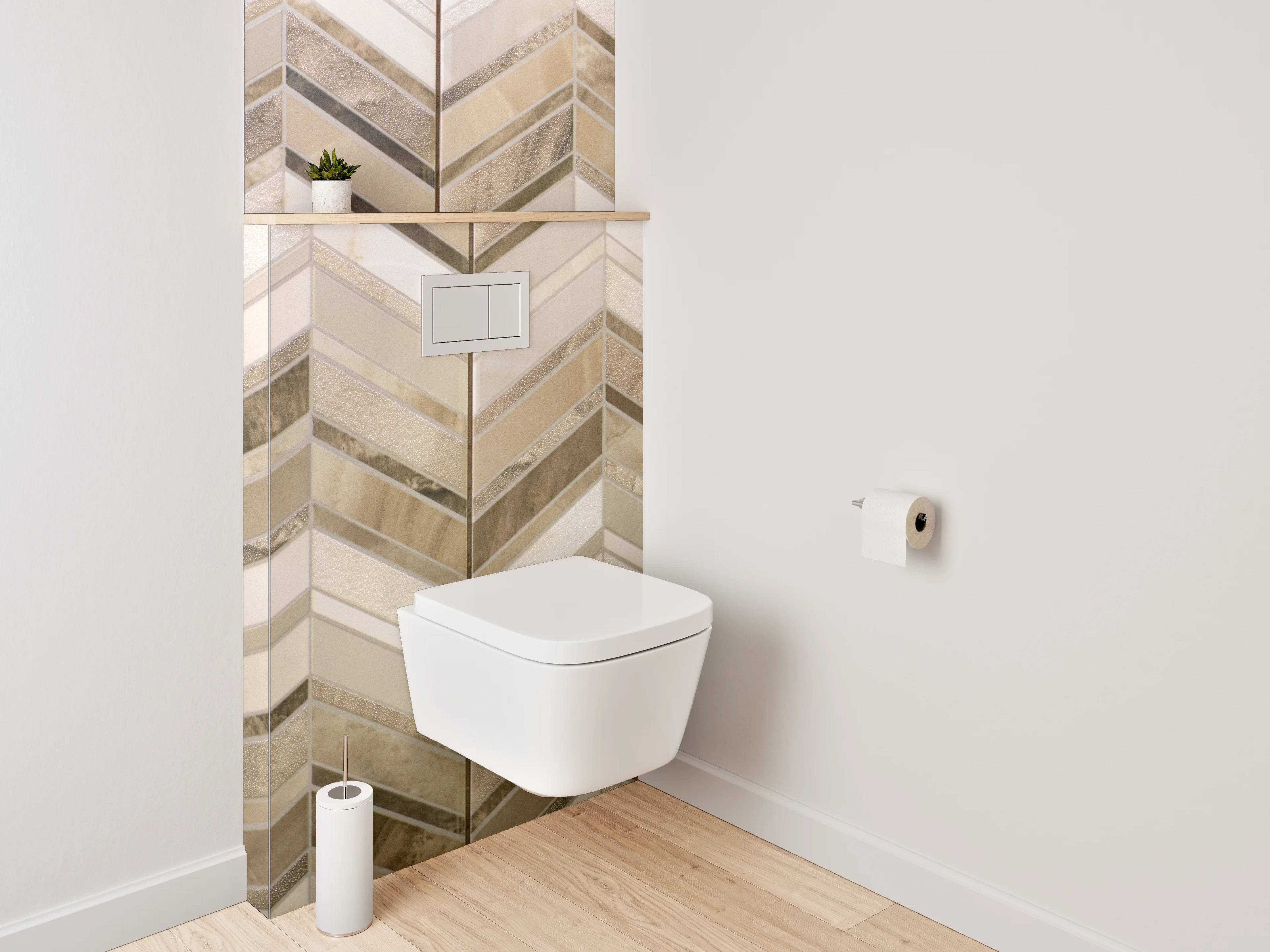 WC-Rückwand - Chevron-Mosaik in Beige und Braun