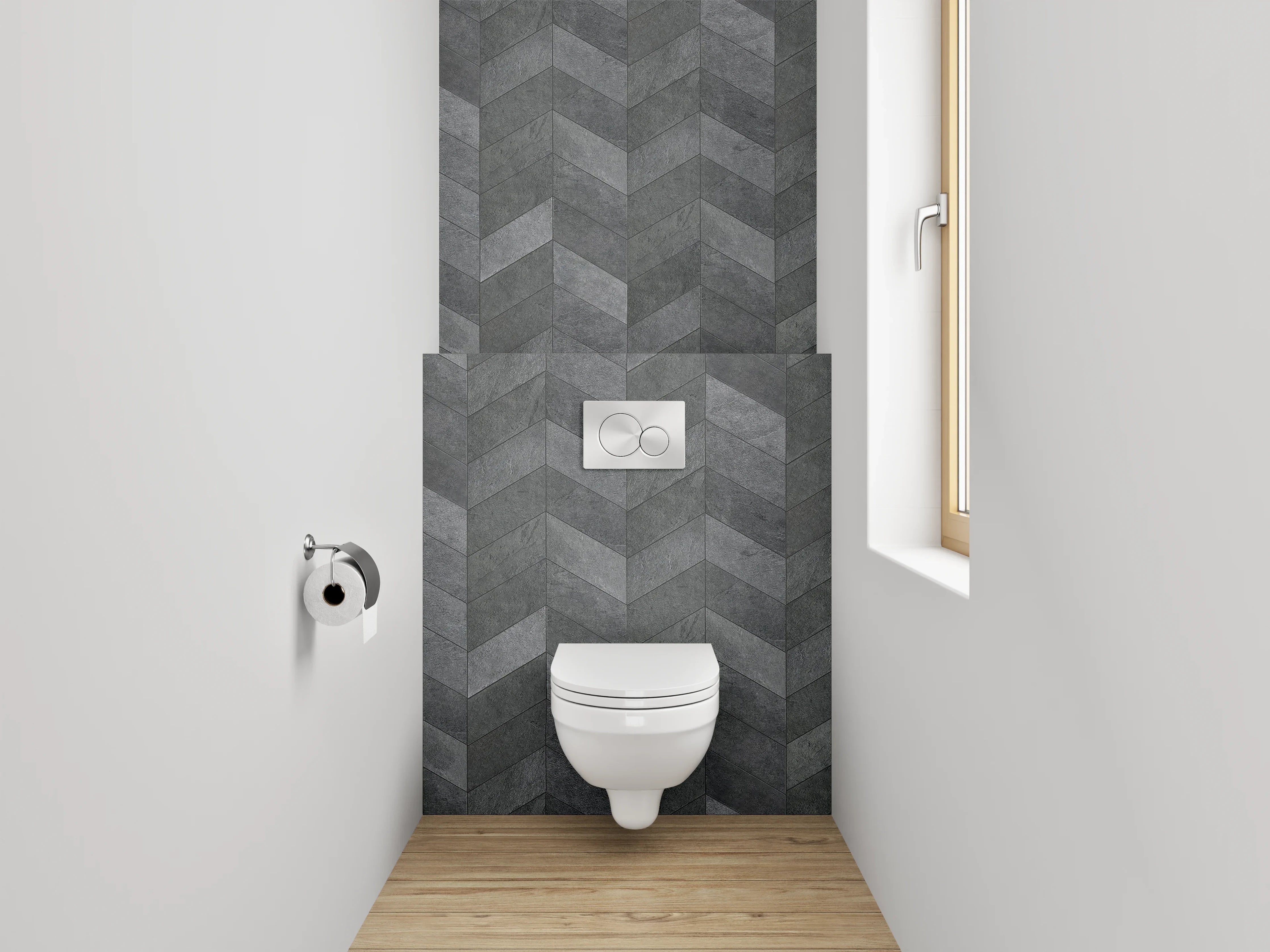 WC-Rückwand - Chevron Muster Schiefer Anthrazit