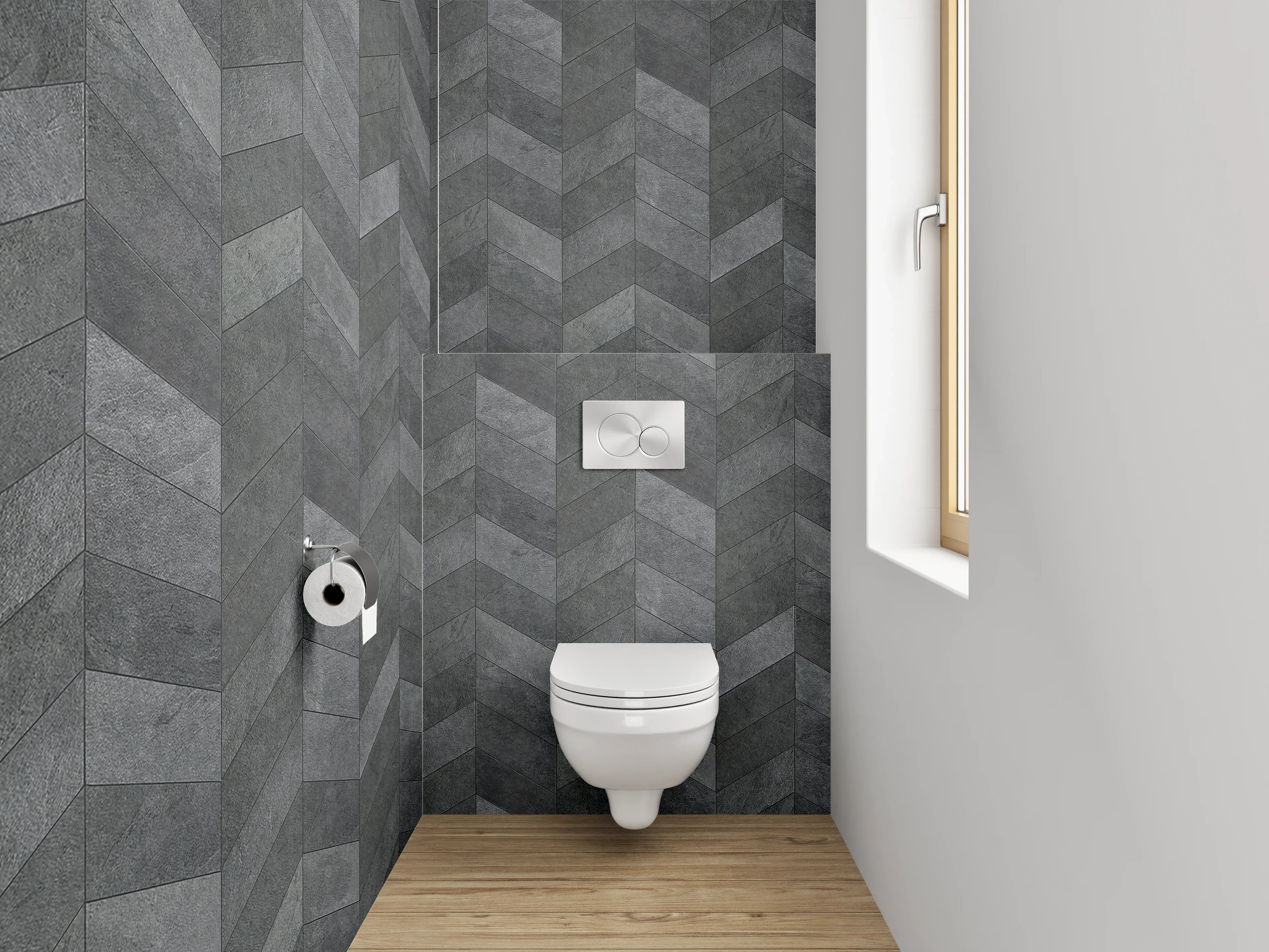 WC-Rückwand - Chevron Muster Schiefer Anthrazit