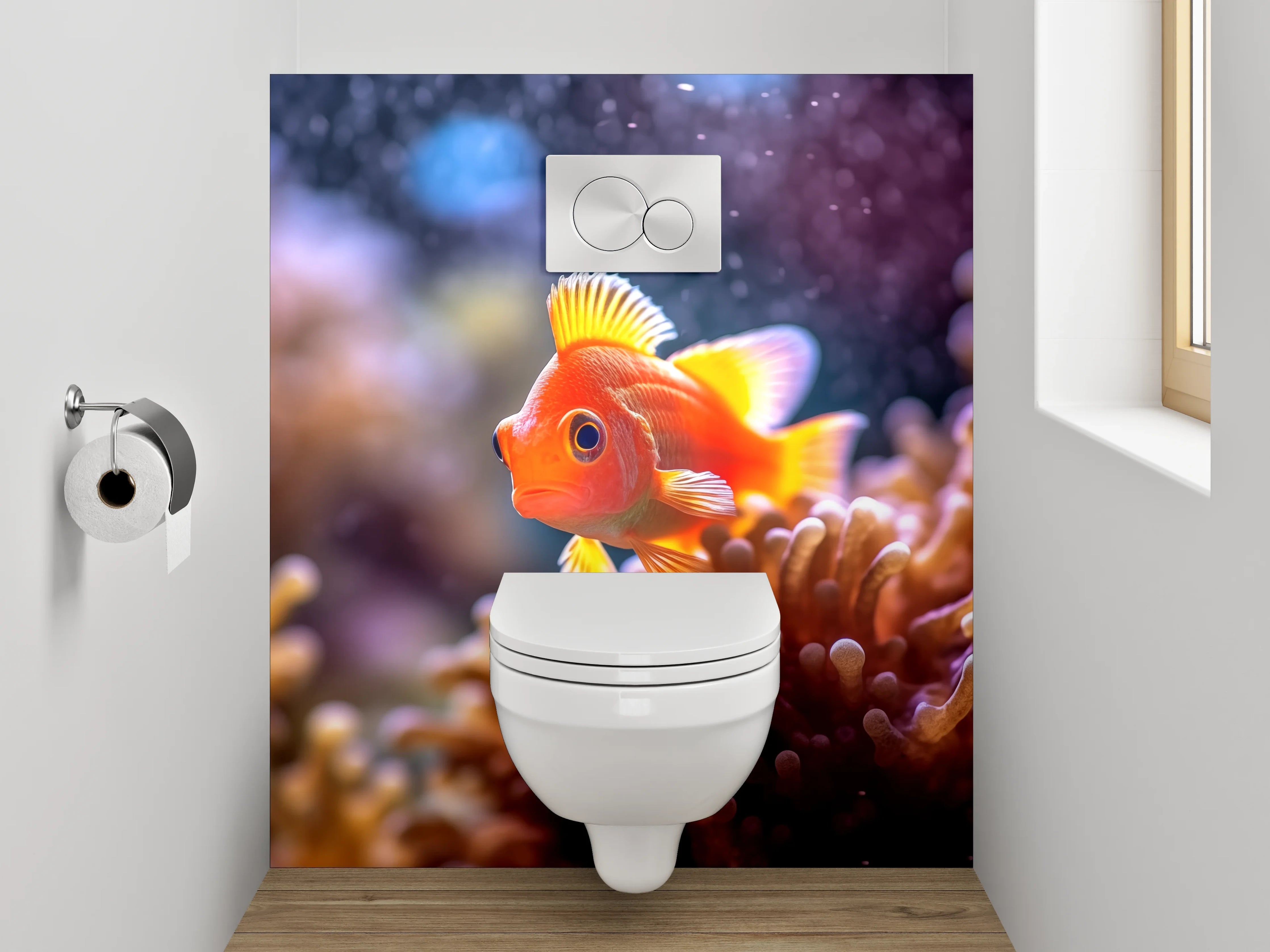 WC-Rückwand - Clownfisch im Korallenriff Meer Design