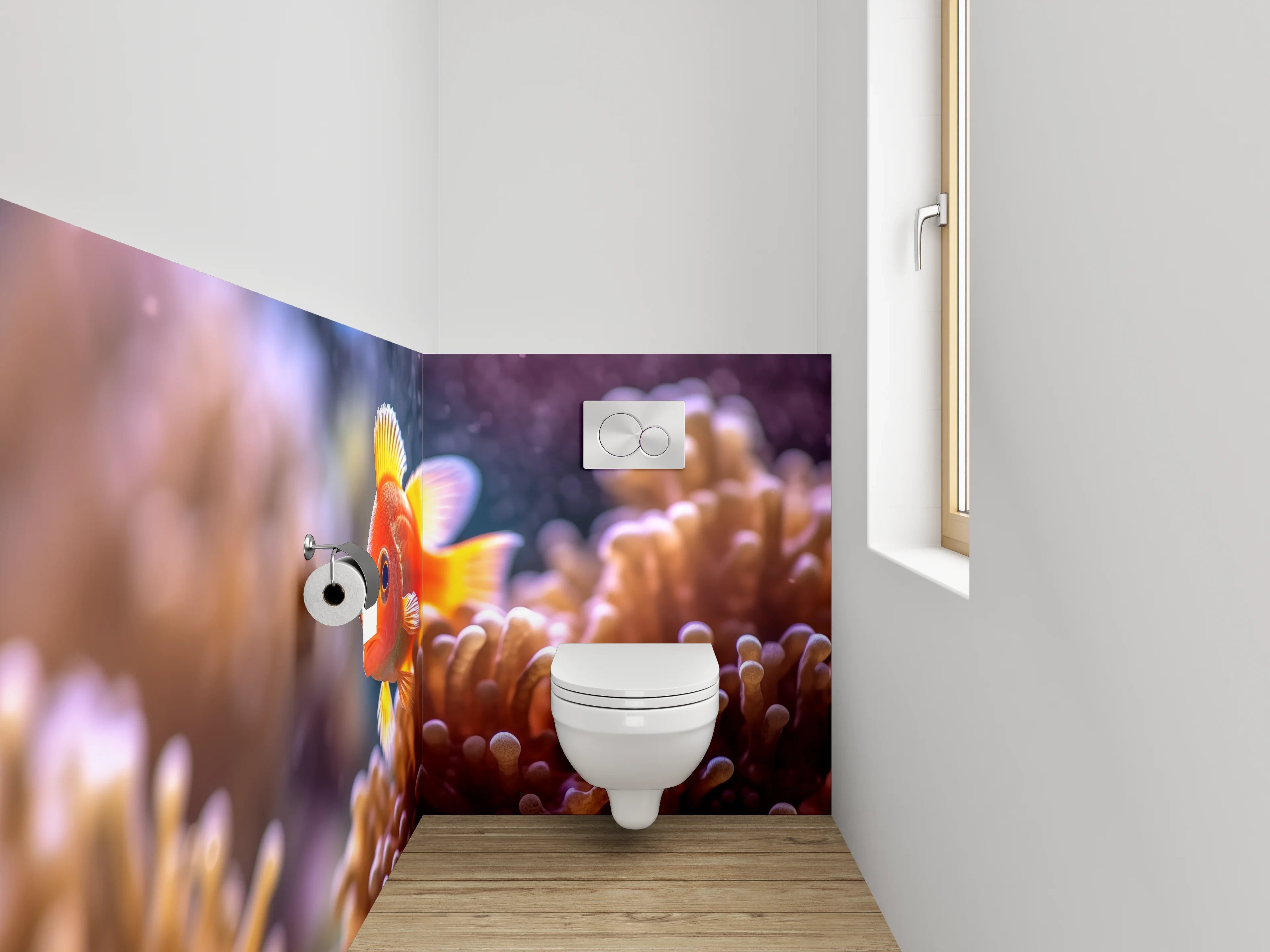 WC-Rückwand - Clownfisch im Korallenriff Meer Design