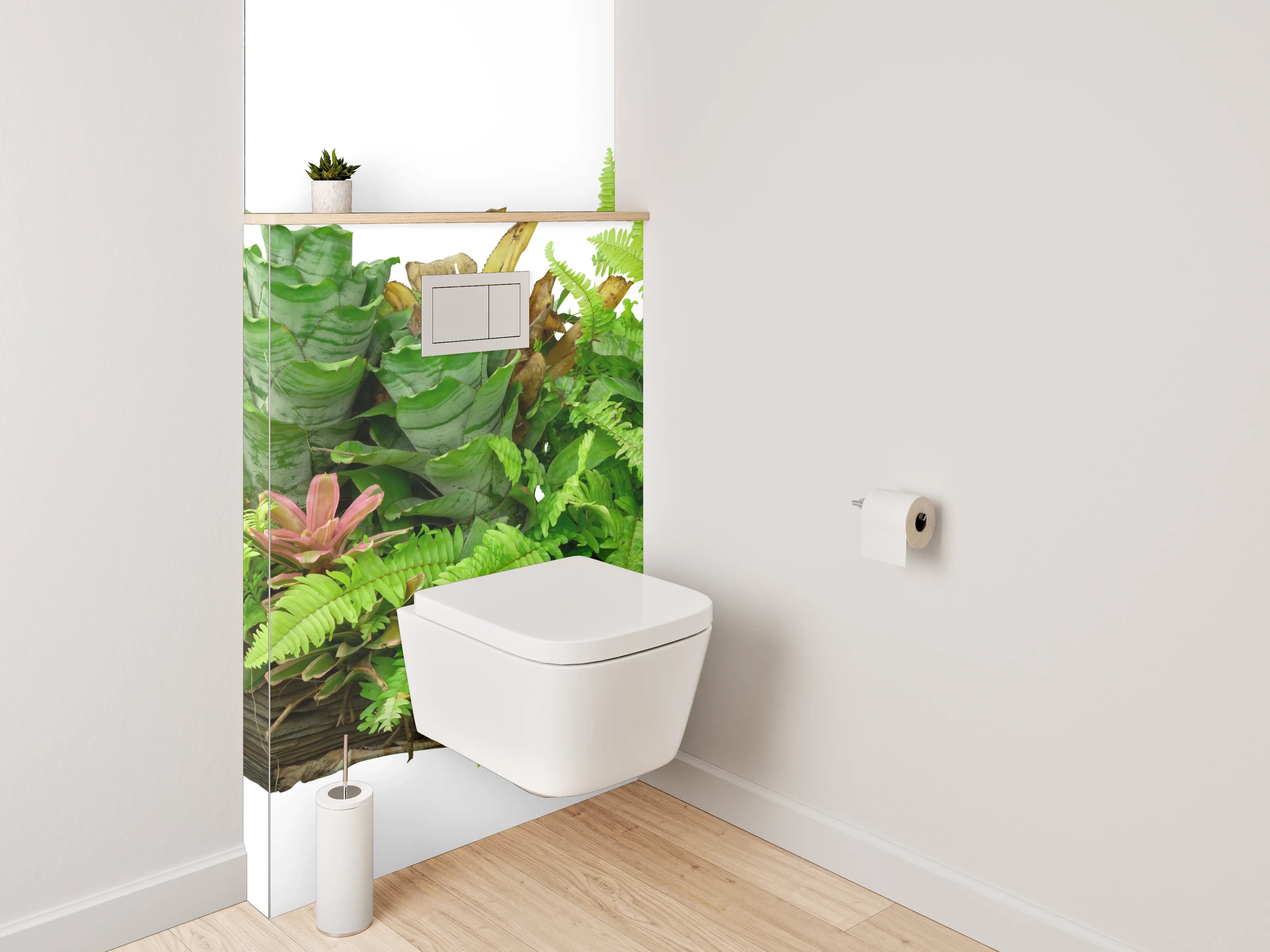 WC-Rückwand - Deko-Holz mit Farnen und Blättern