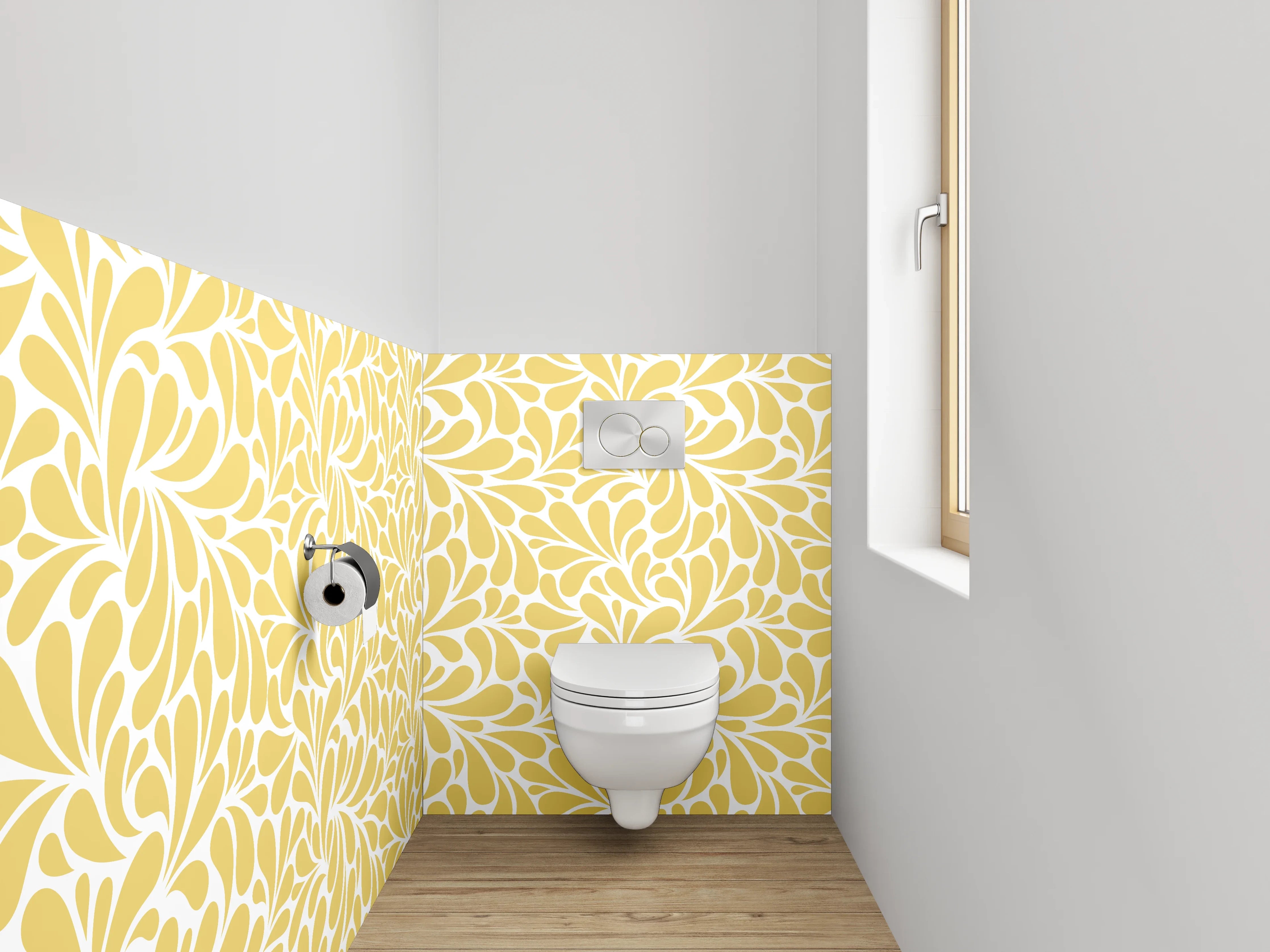WC-Rückwand - Dekoratives Ornament Muster Gelb-Weiß