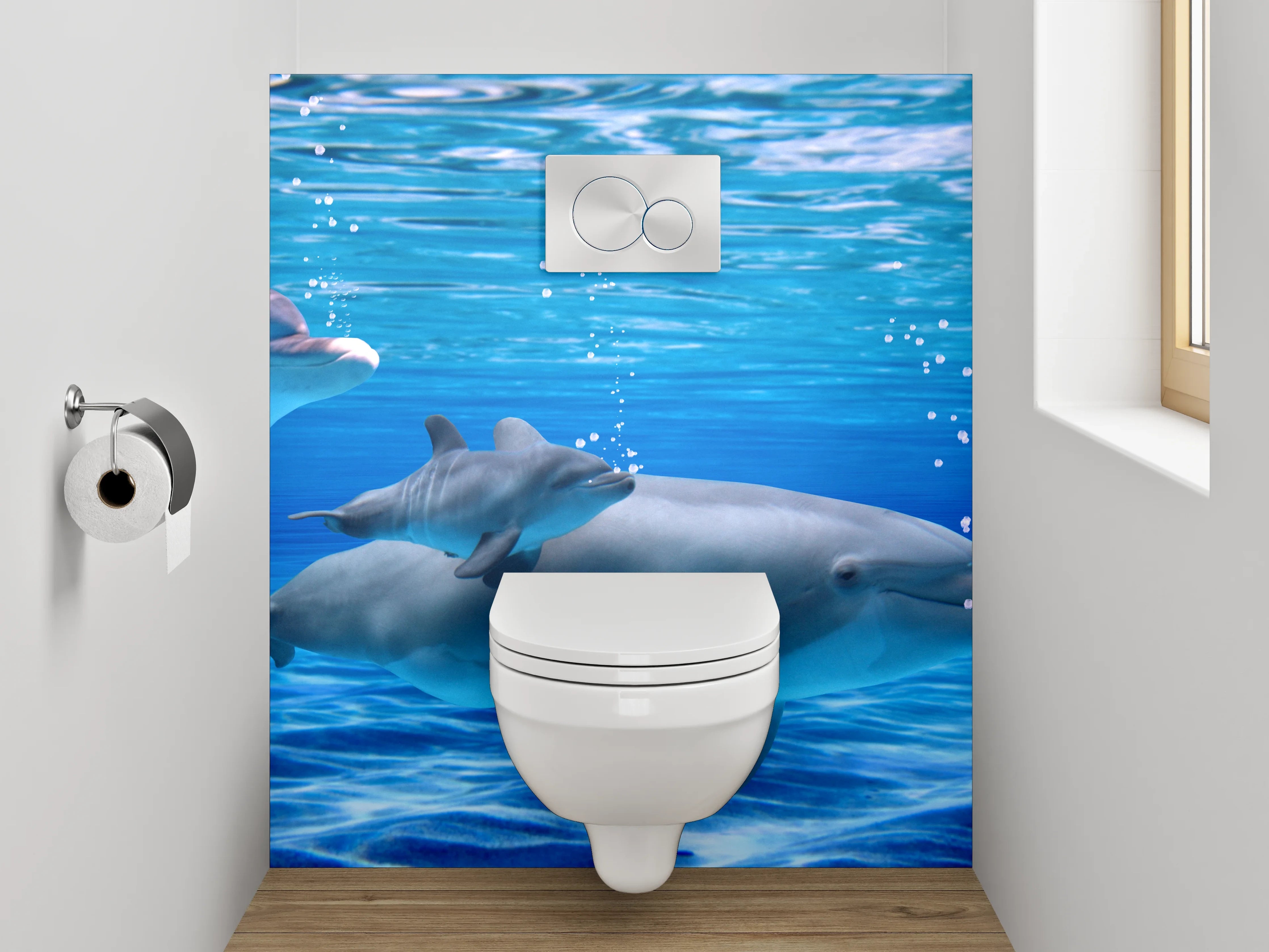 WC-Rückwand - Delfine Unterwasser Panorama