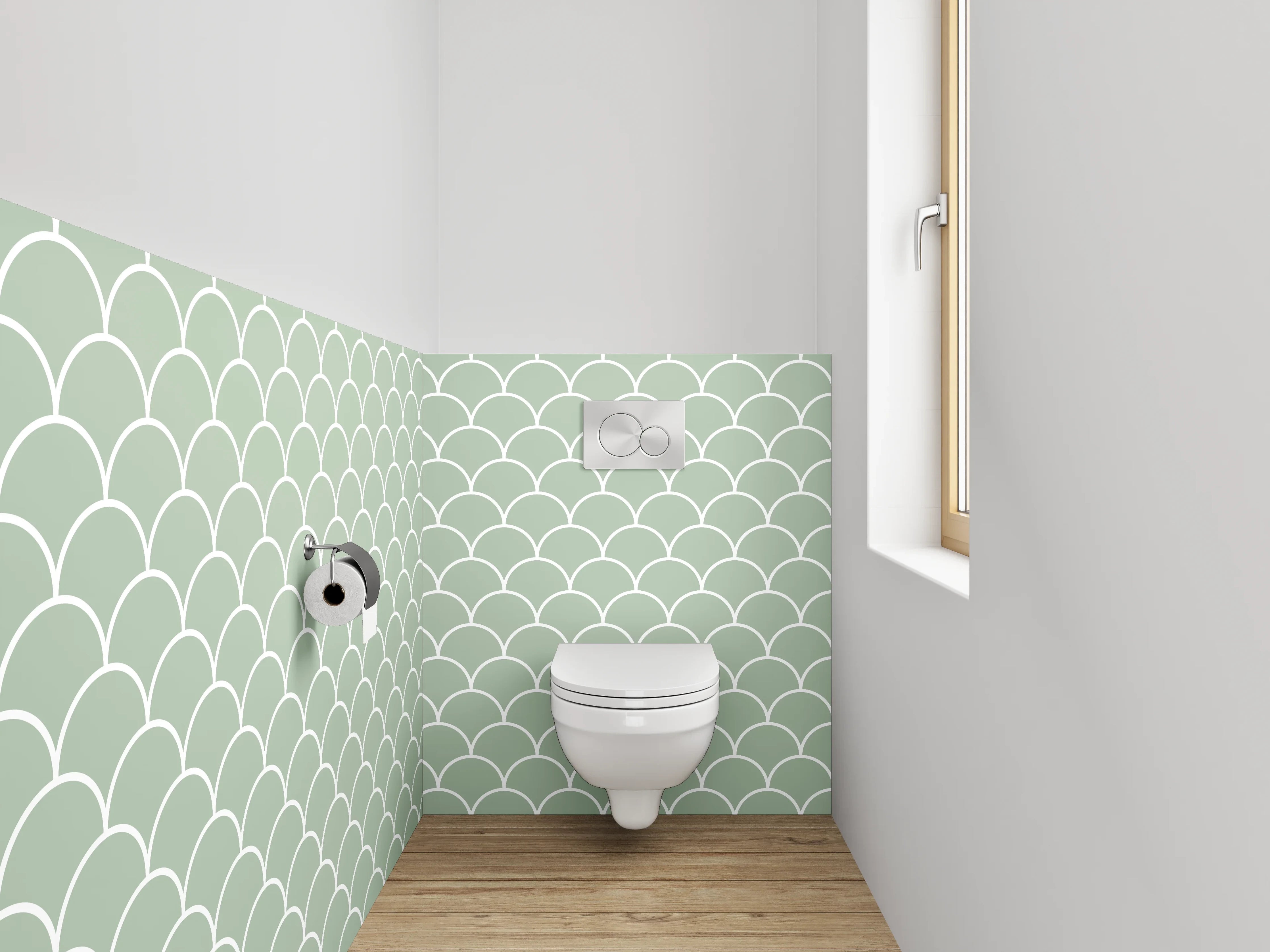 WC-Rückwand - Dezentes Schuppenmuster in Salbeigrün