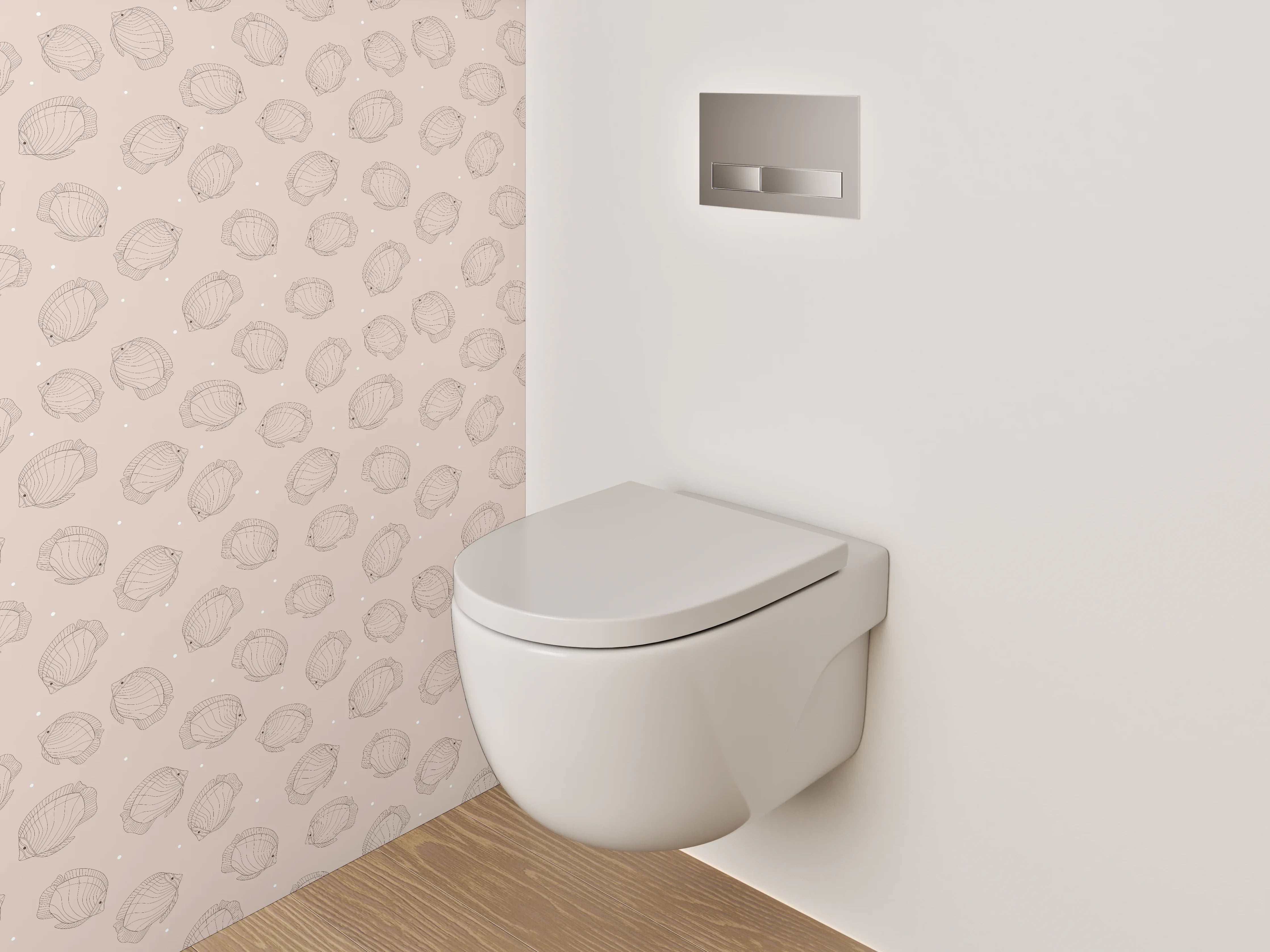 WC-Rückwand - Dezentes Tapetenmuster in Beige