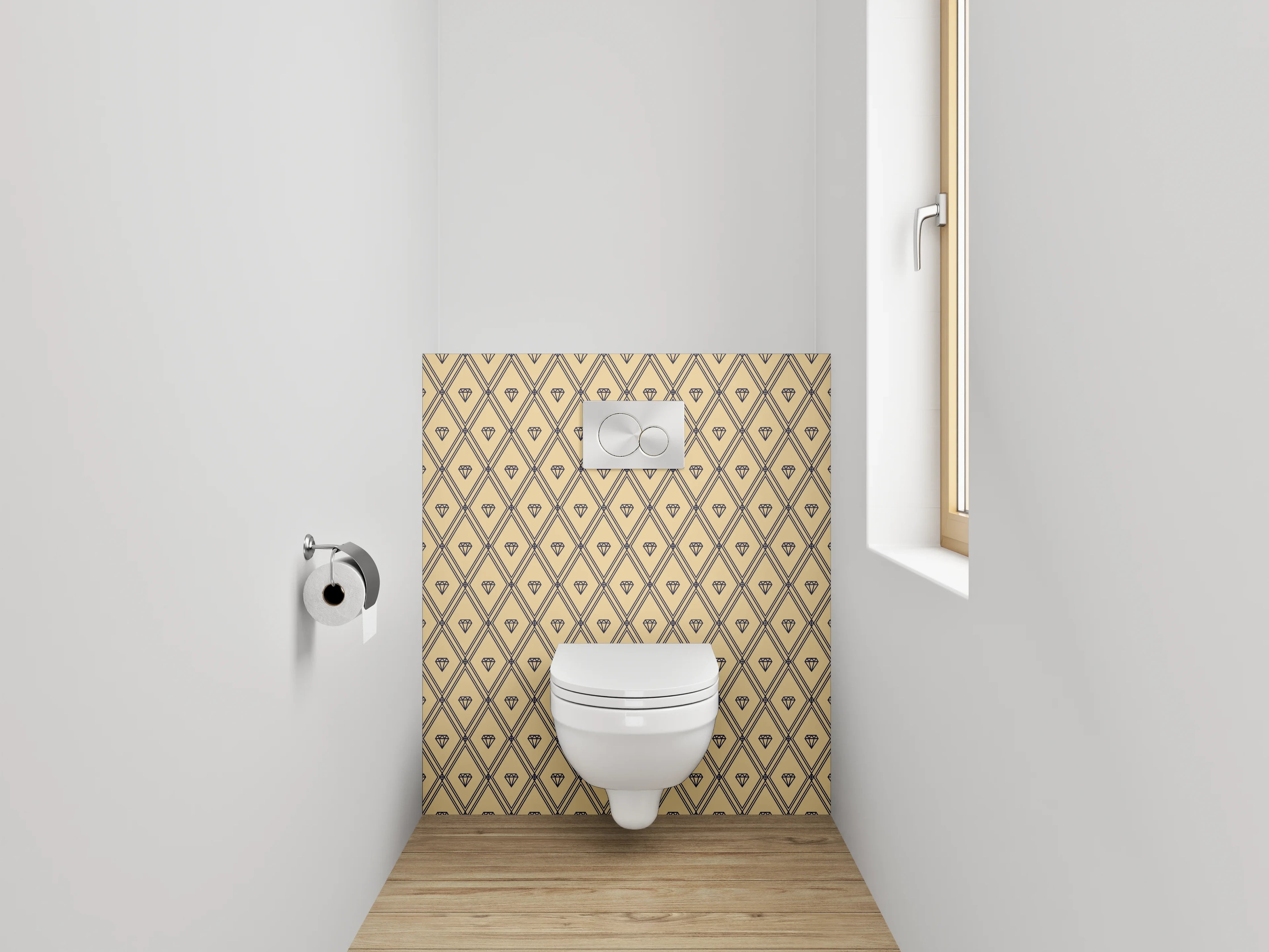WC-Rückwand - Diamantartiges Art-Deco Muster beige schwarz