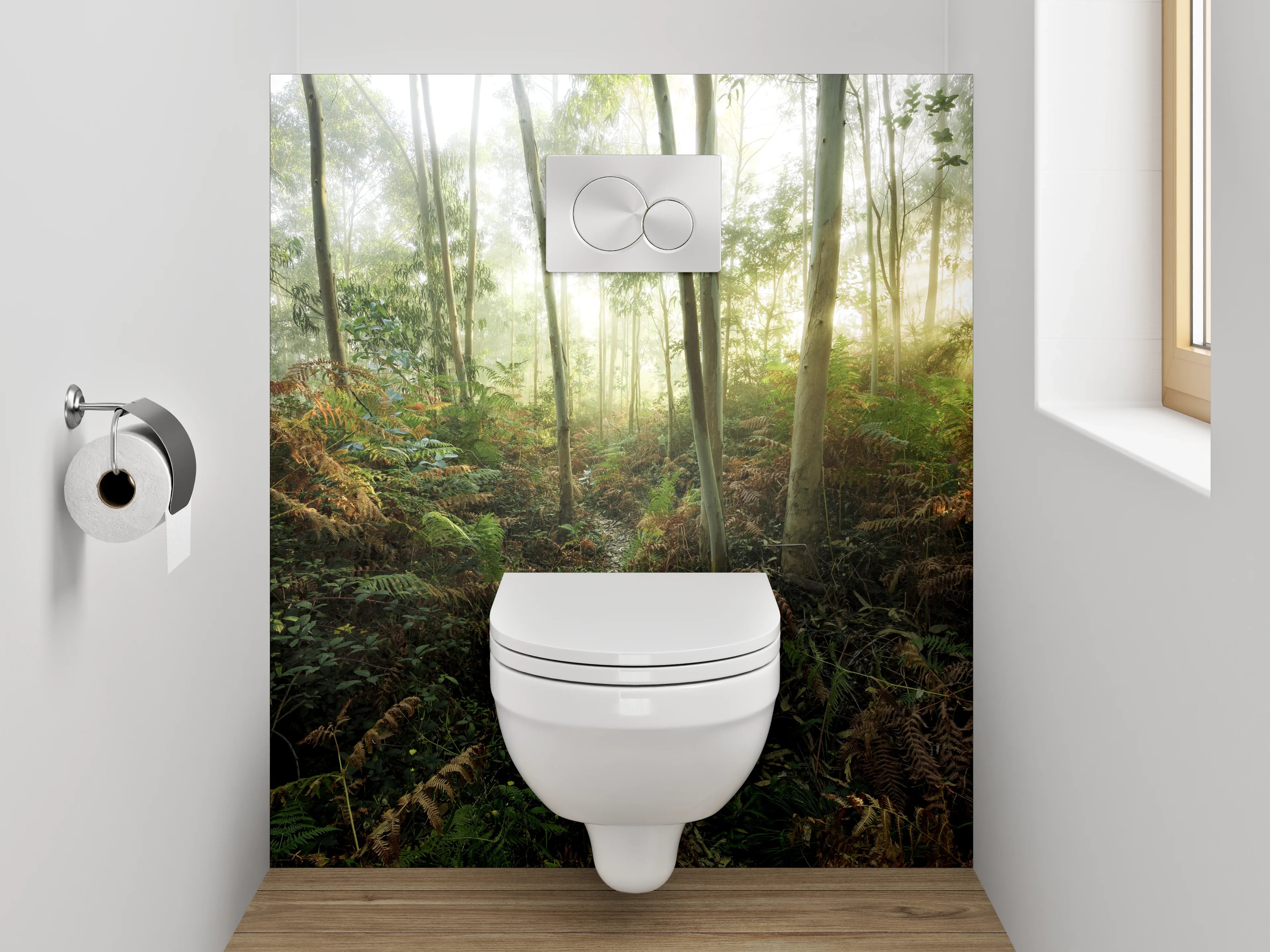 WC-Rückwand - Dichter Wald im Sonnenlicht