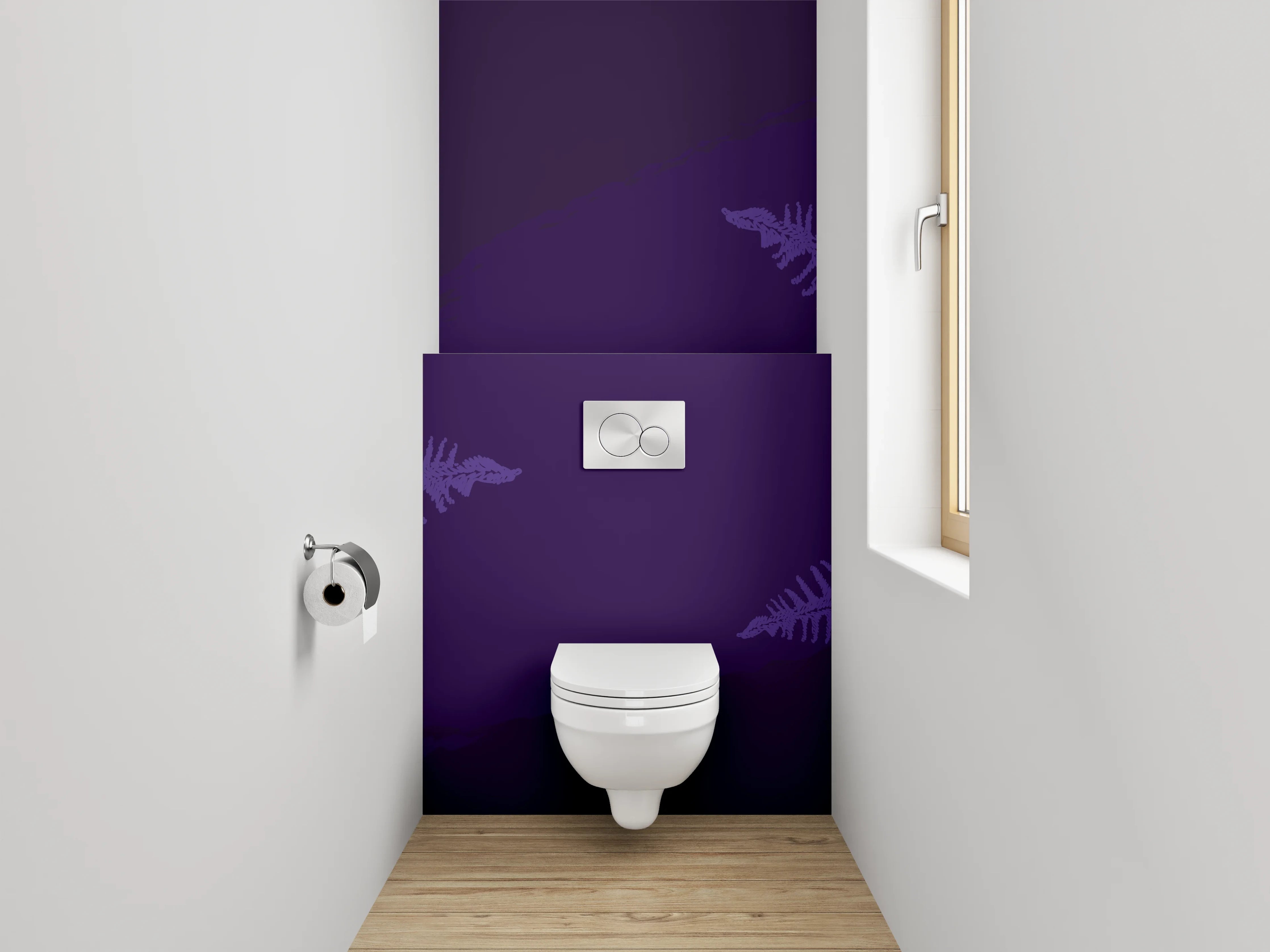 WC-Rückwand - Dinosaurier-Illustration mit Farnen und Fossilien