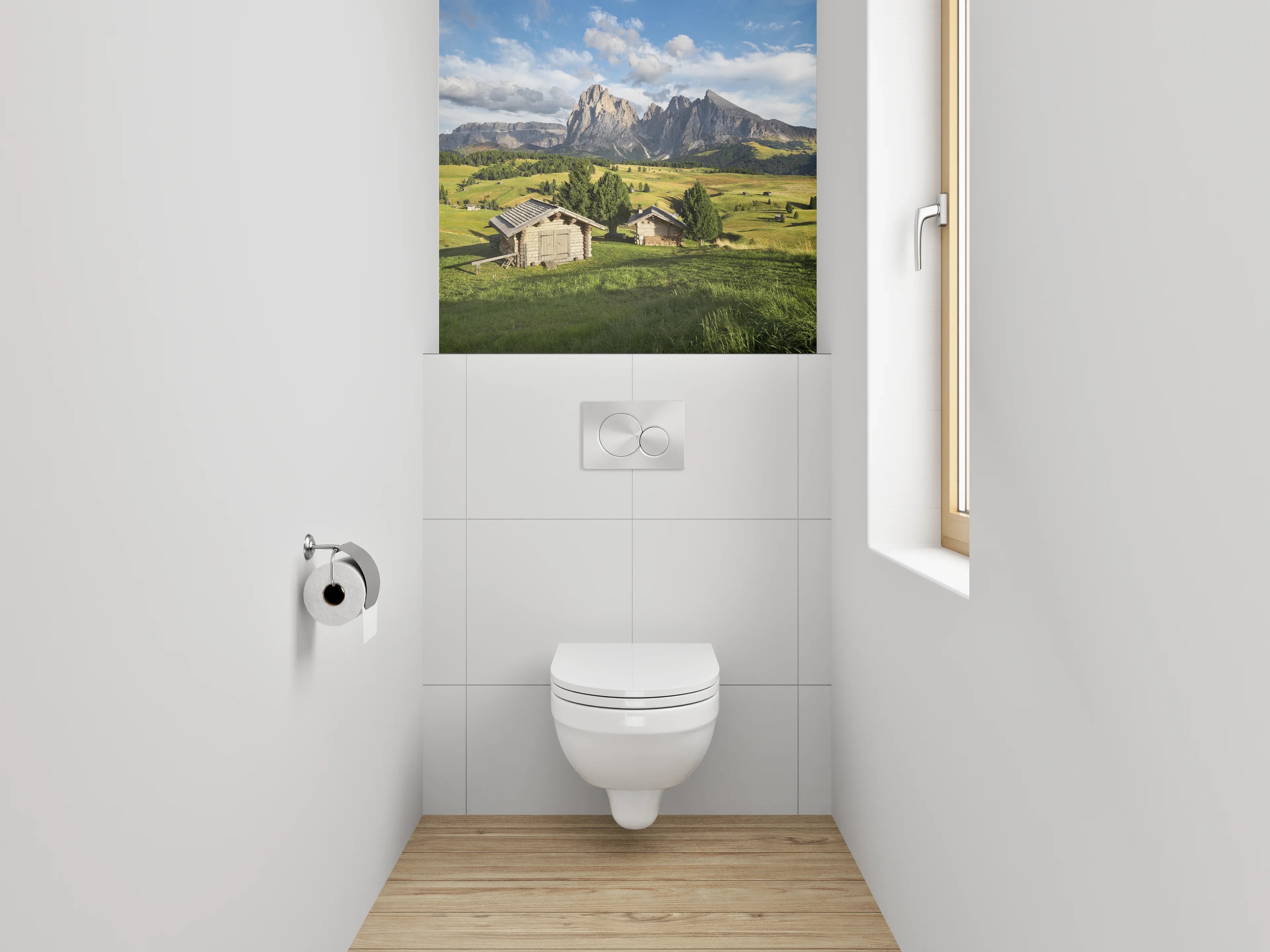WC-Rückwand - Dolomiten-Alm: Hütten & Bergblick