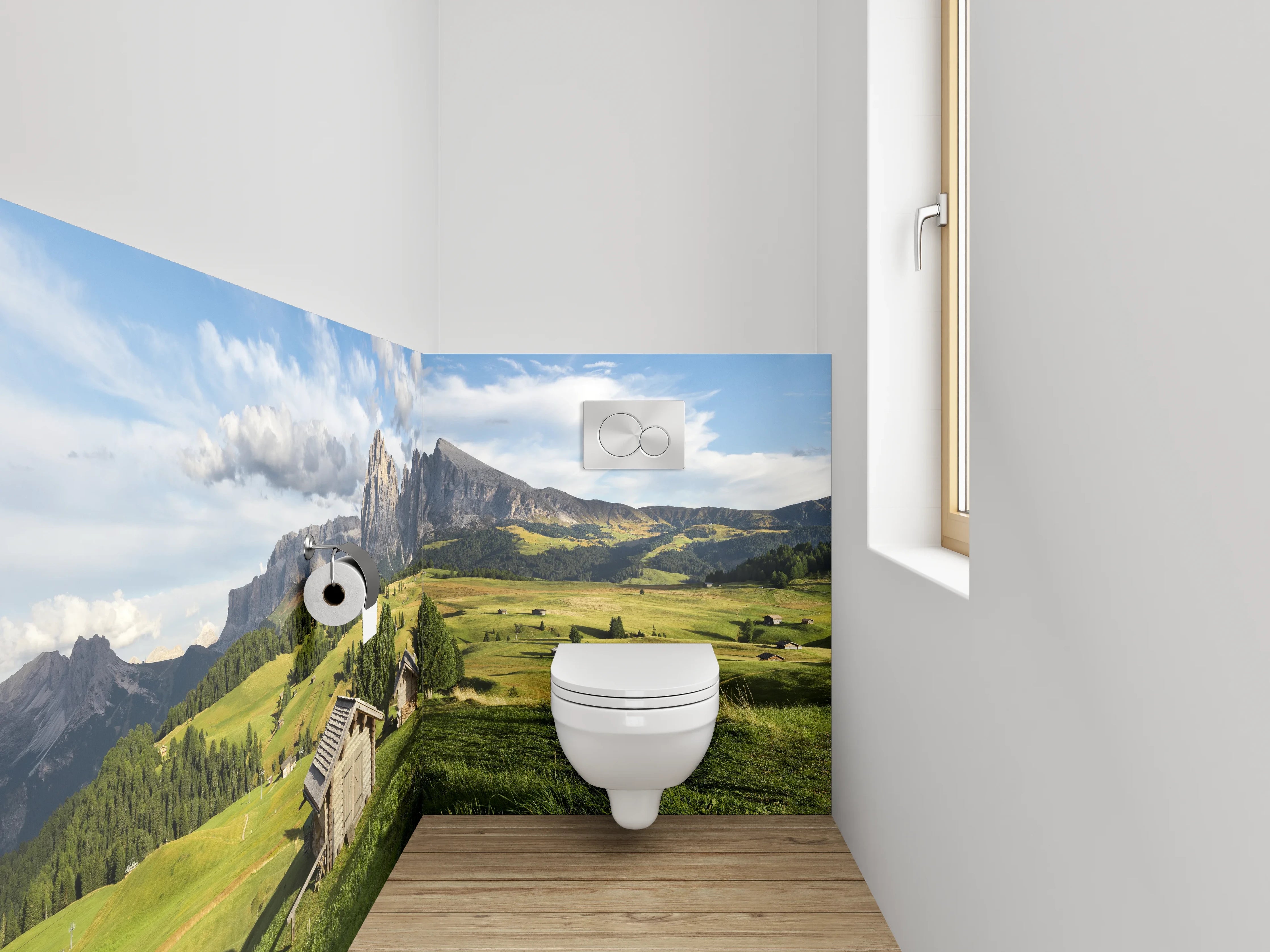 WC-Rückwand - Dolomiten-Alm: Hütten & Bergblick