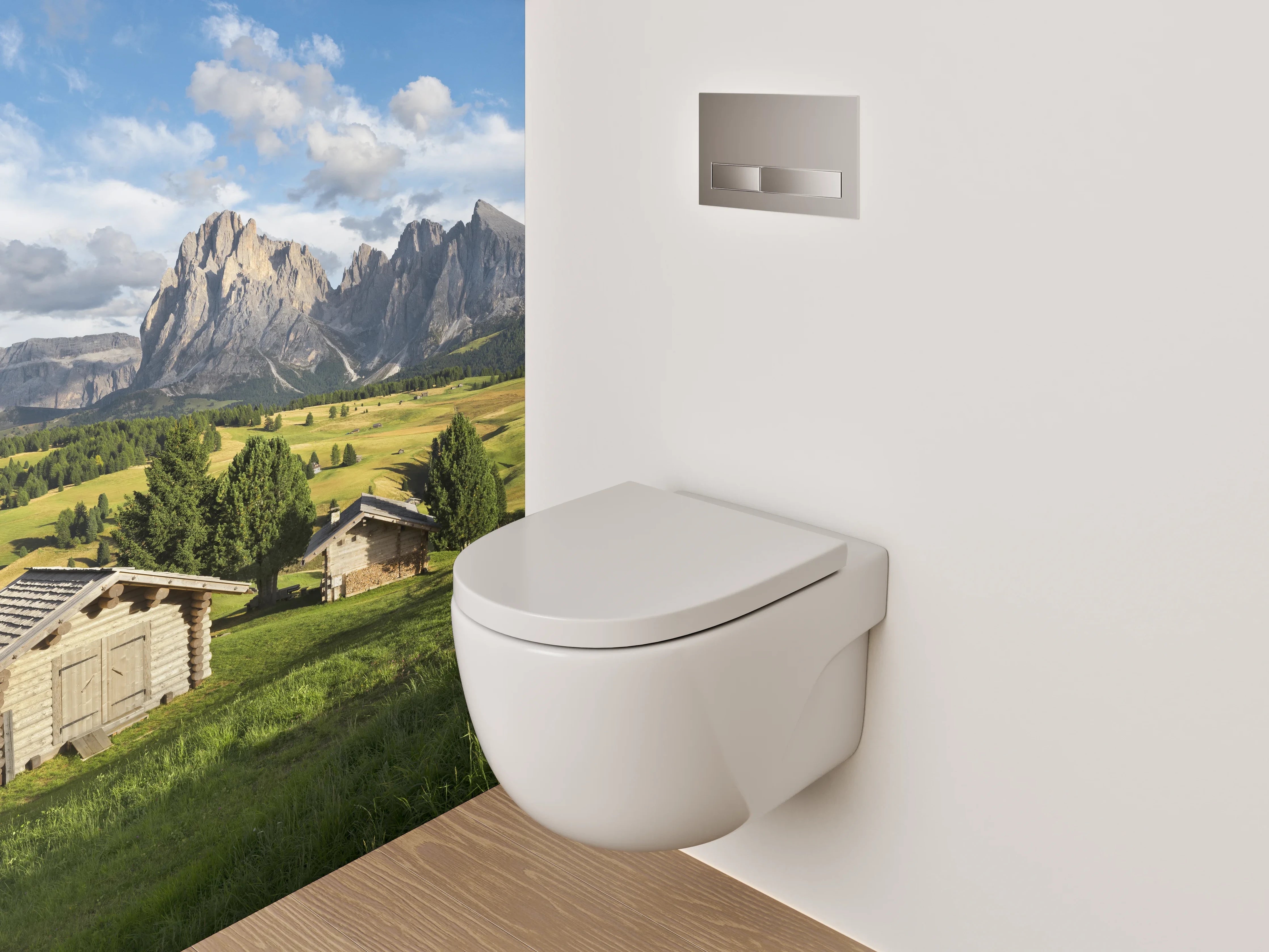 WC-Rückwand - Dolomiten-Alm: Hütten & Bergblick