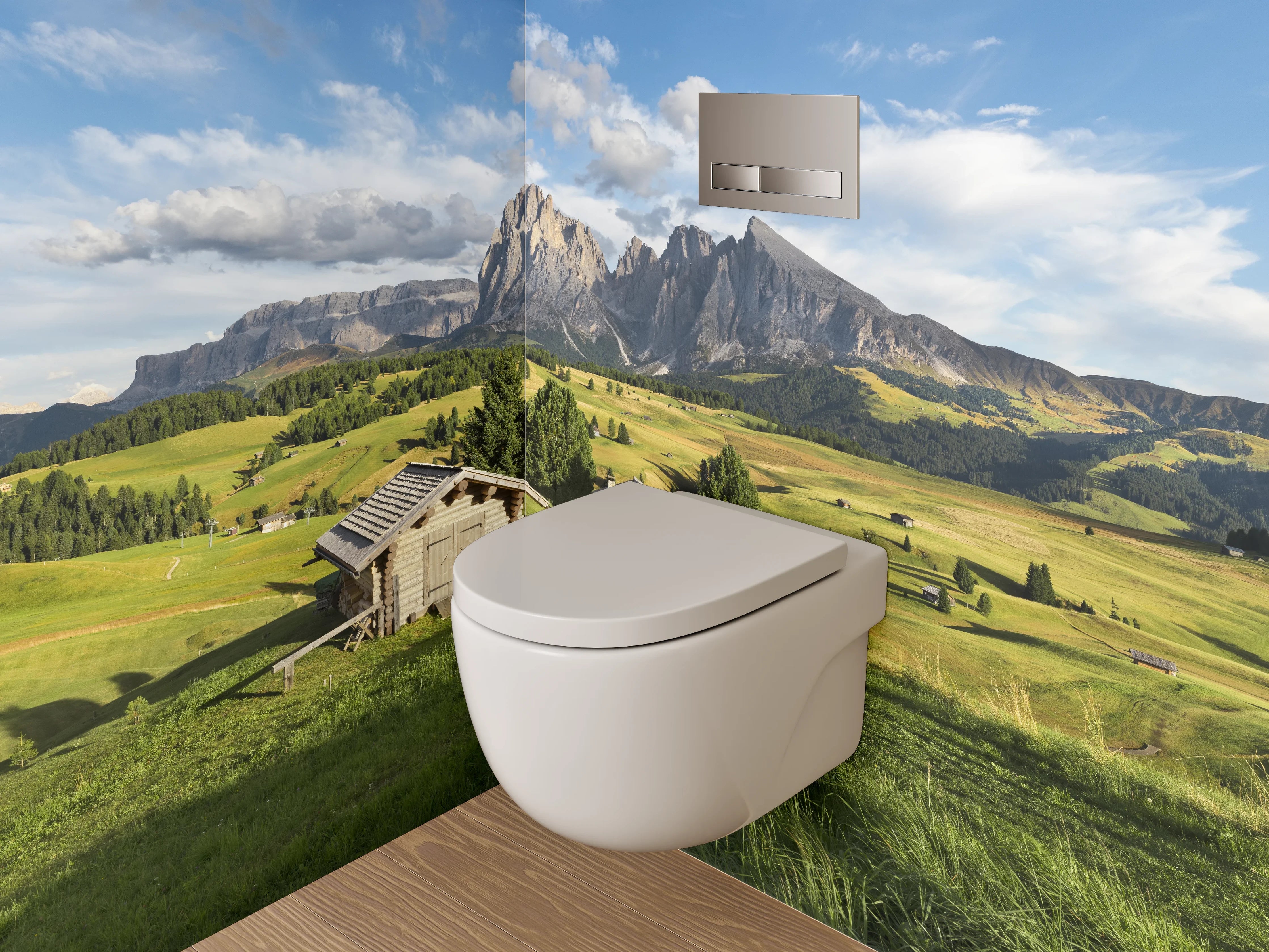 WC-Rückwand - Dolomiten-Alm: Hütten & Bergblick