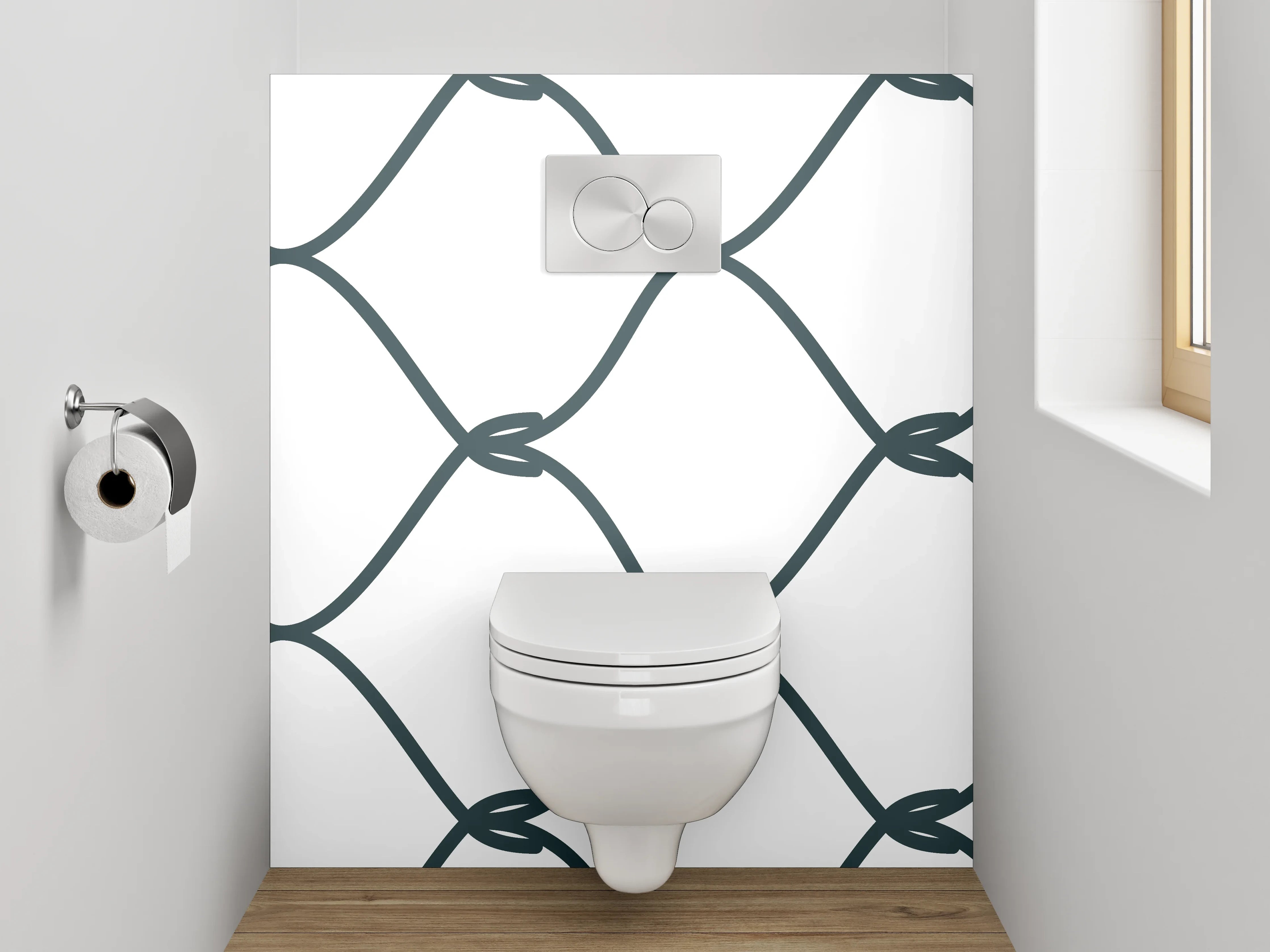 WC-Rückwand - Drahtzaun Muster Schwarz-Weiß