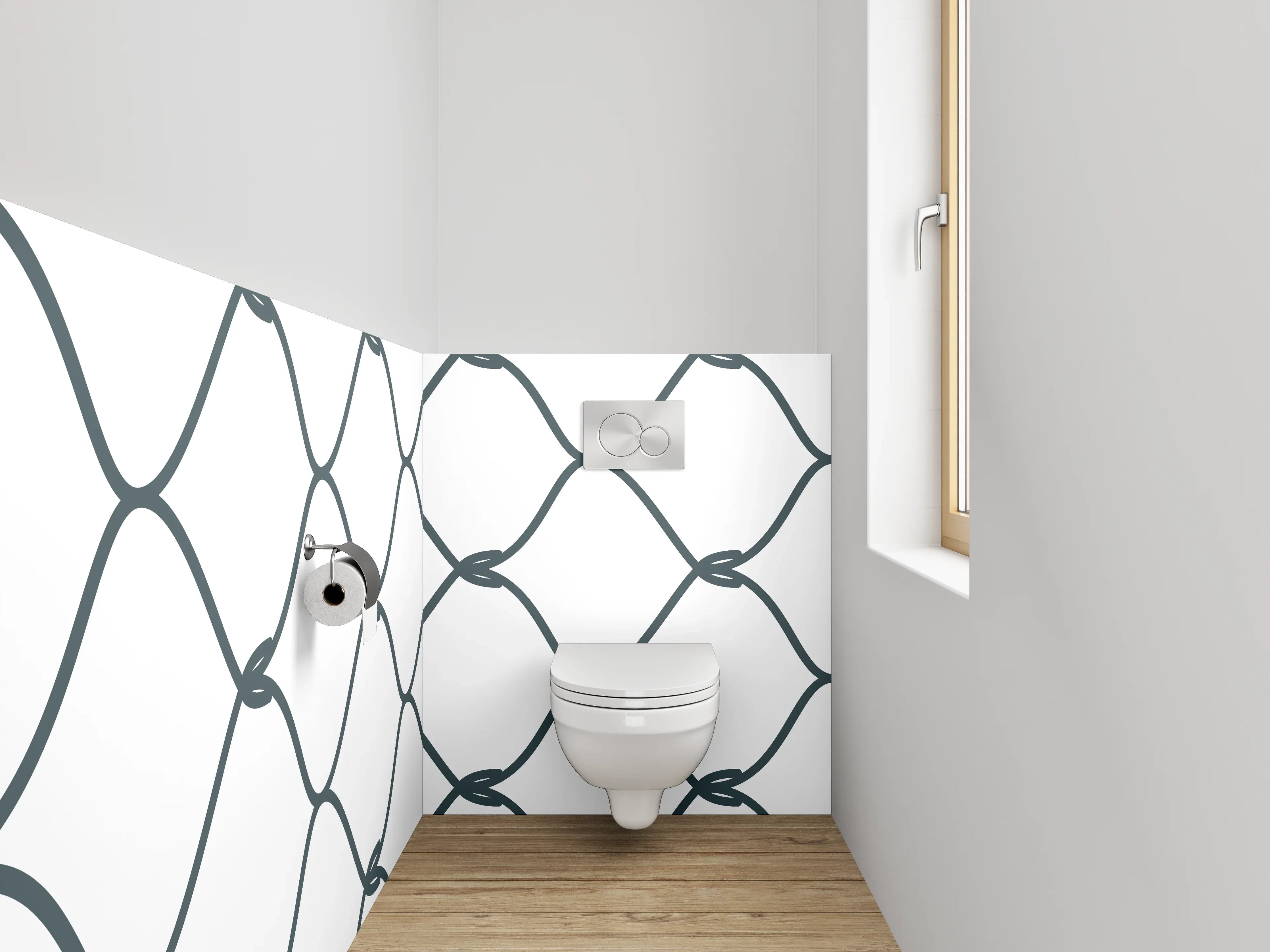 WC-Rückwand - Drahtzaun Muster Schwarz-Weiß