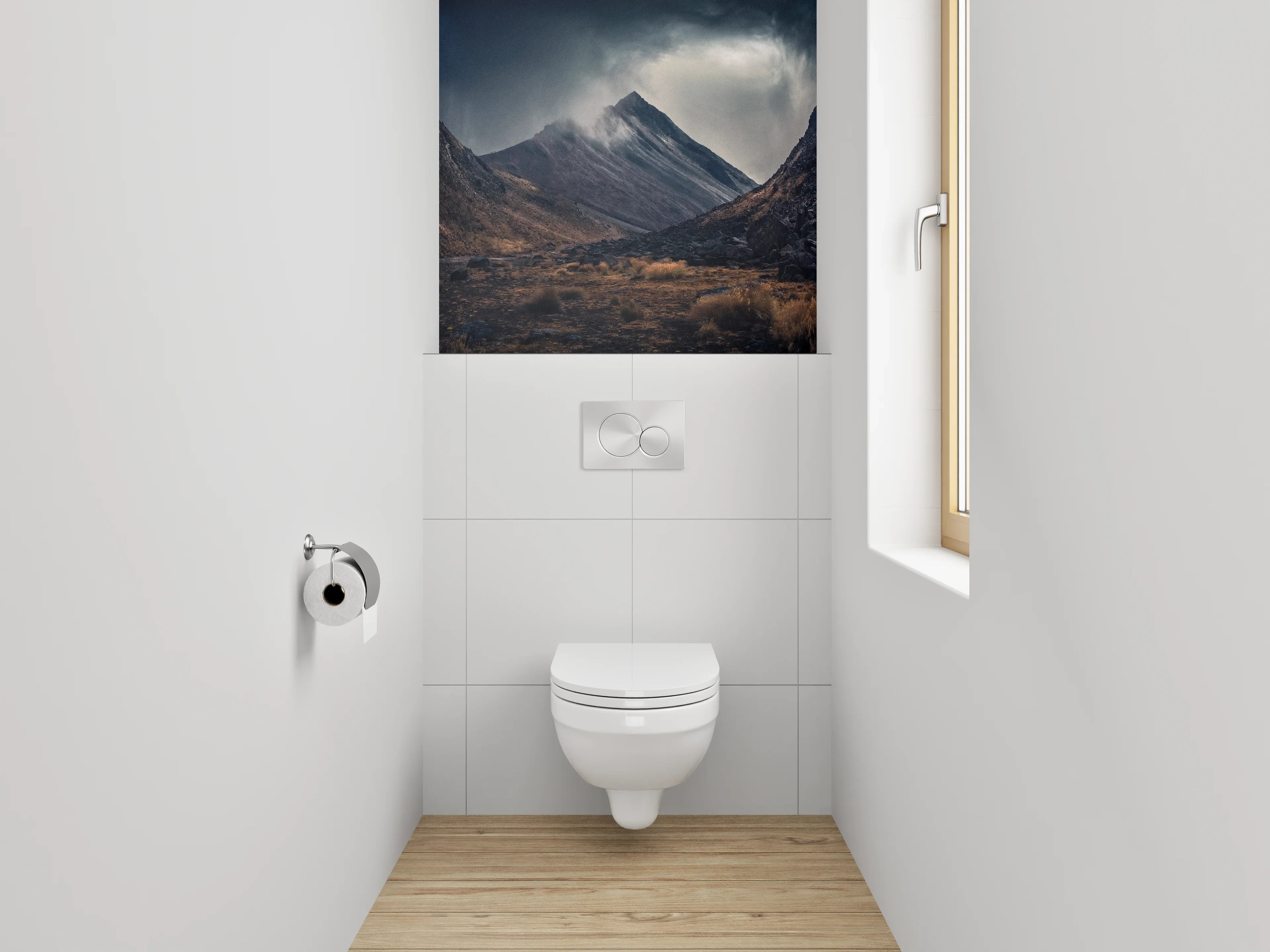 WC-Rückwand - Dramatische Berge im Abendlicht