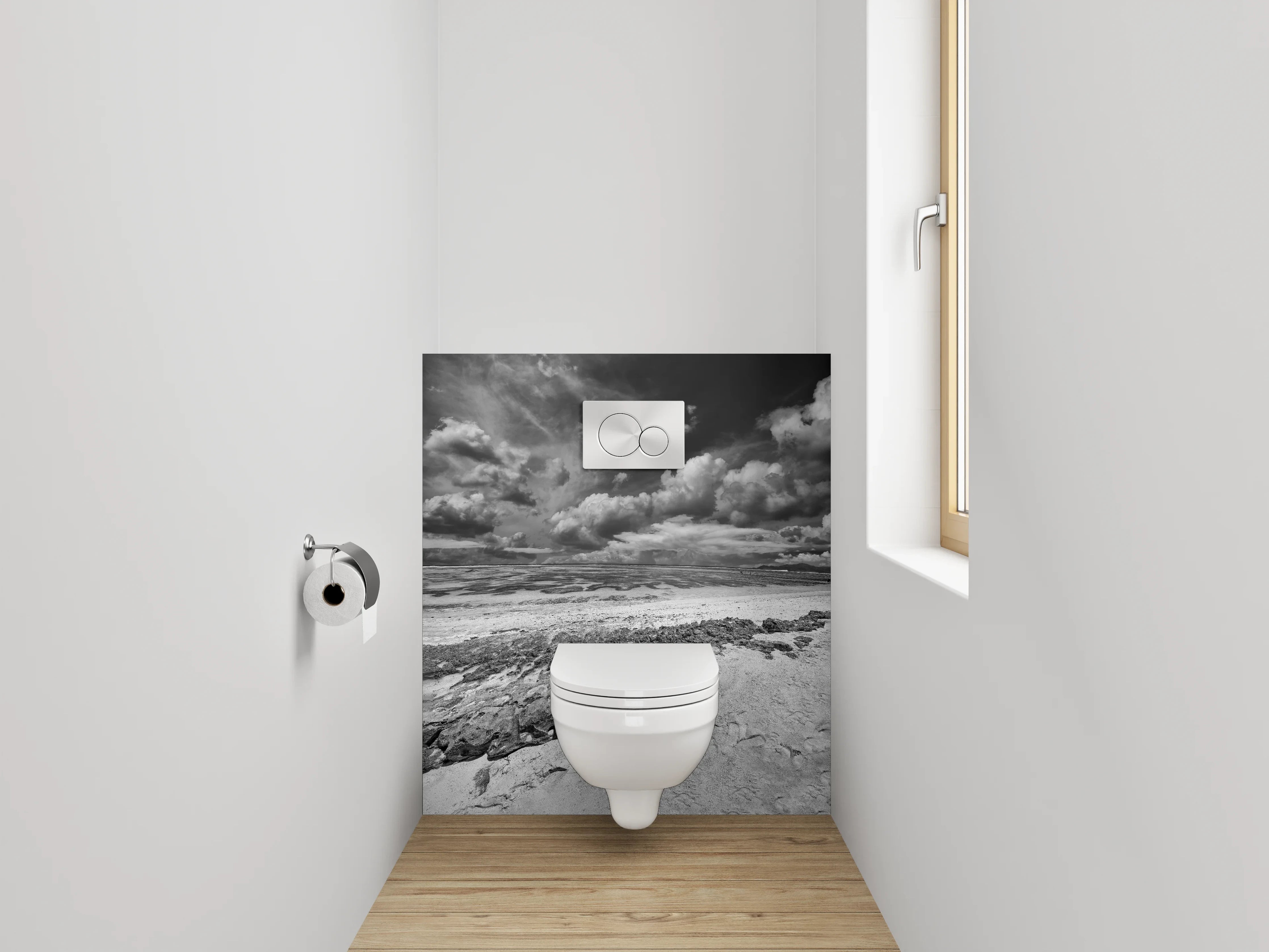 WC-Rückwand - Dramatische Schwarz-Weiß Küstenlandschaft