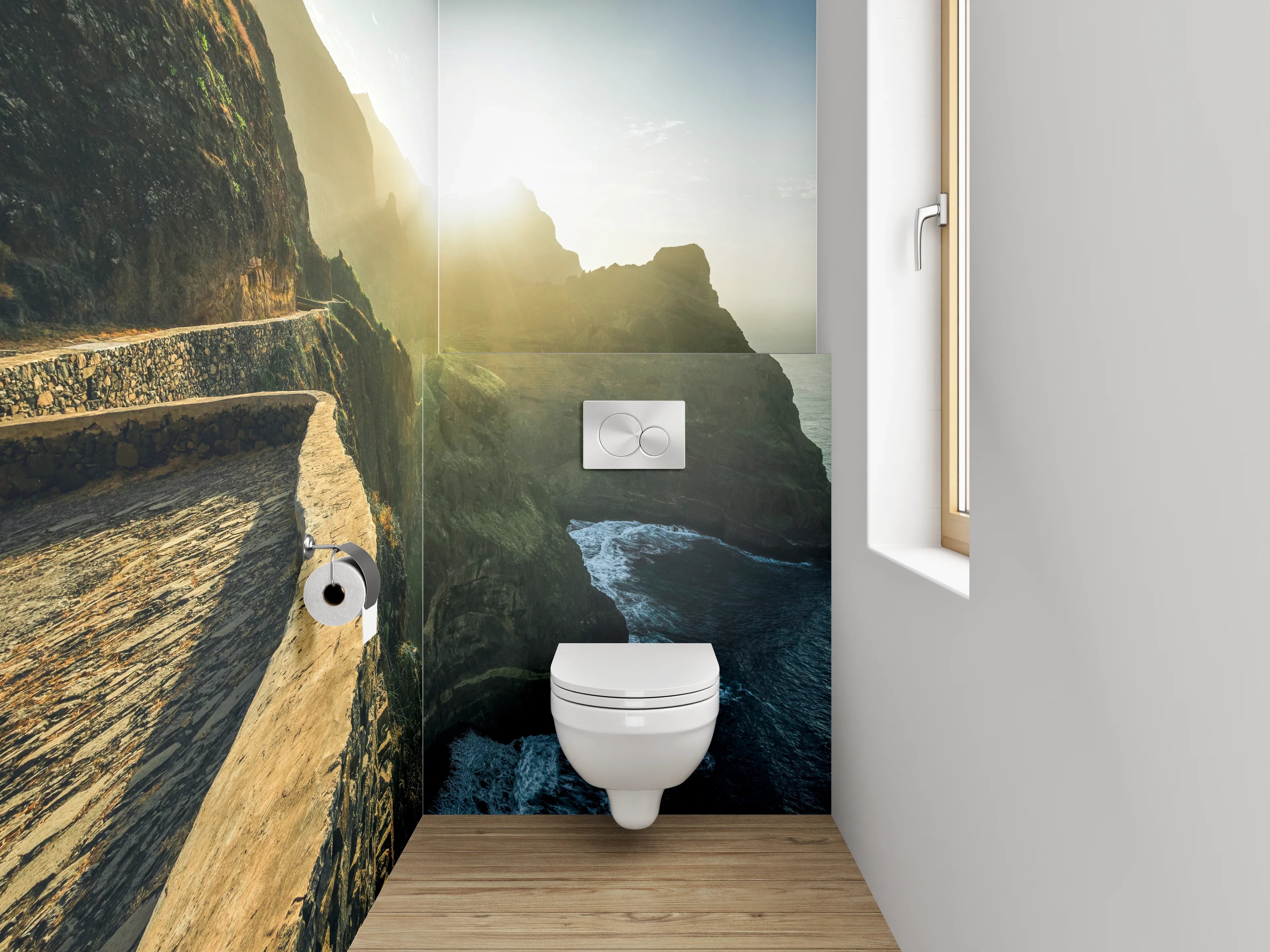 WC-Rückwand - Dramatische Steilküste bei Sonnenaufgang Fotomotiv