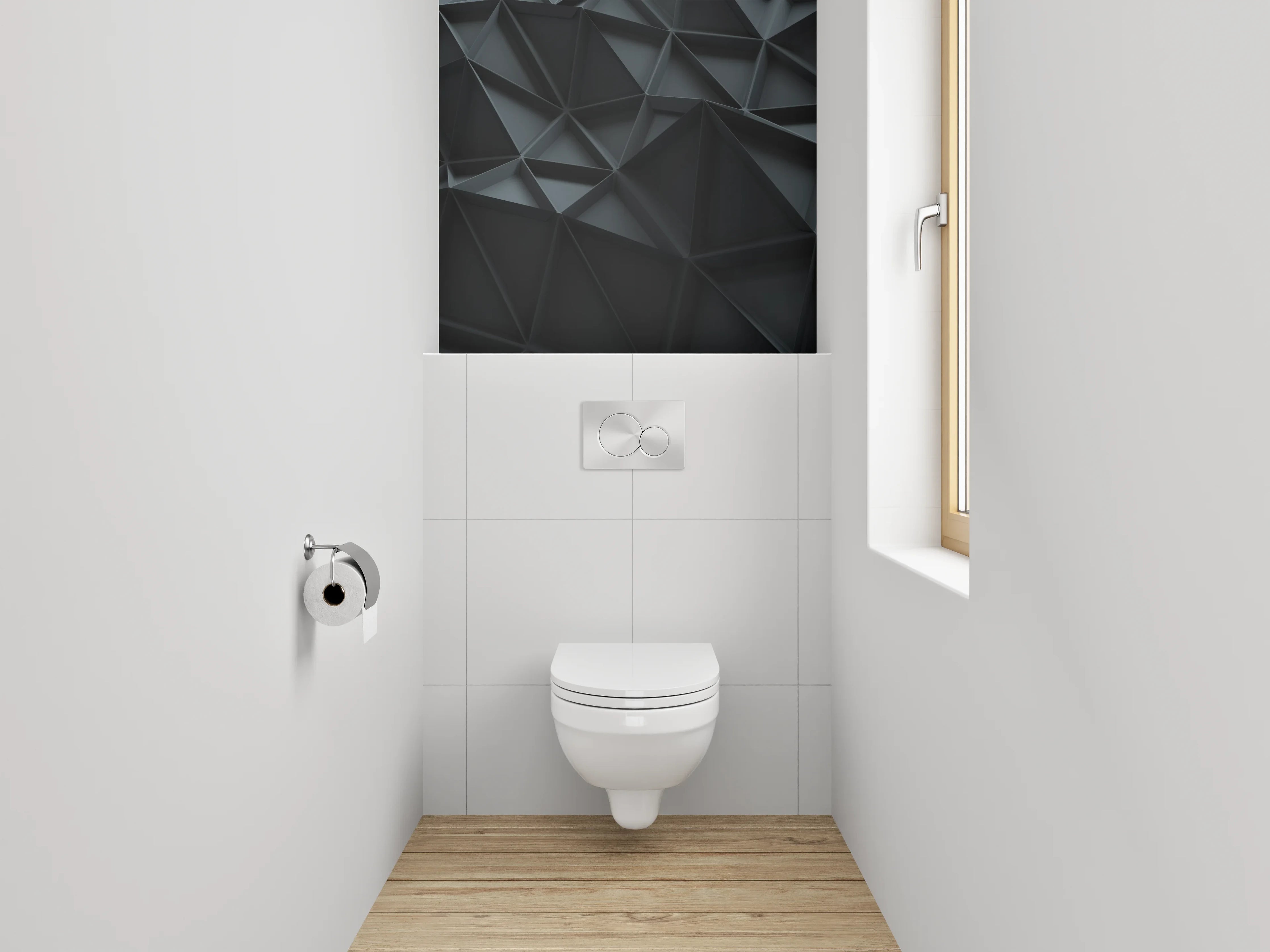 WC-Rückwand - Dreidimensionales schwarzes Polygon-Muster
