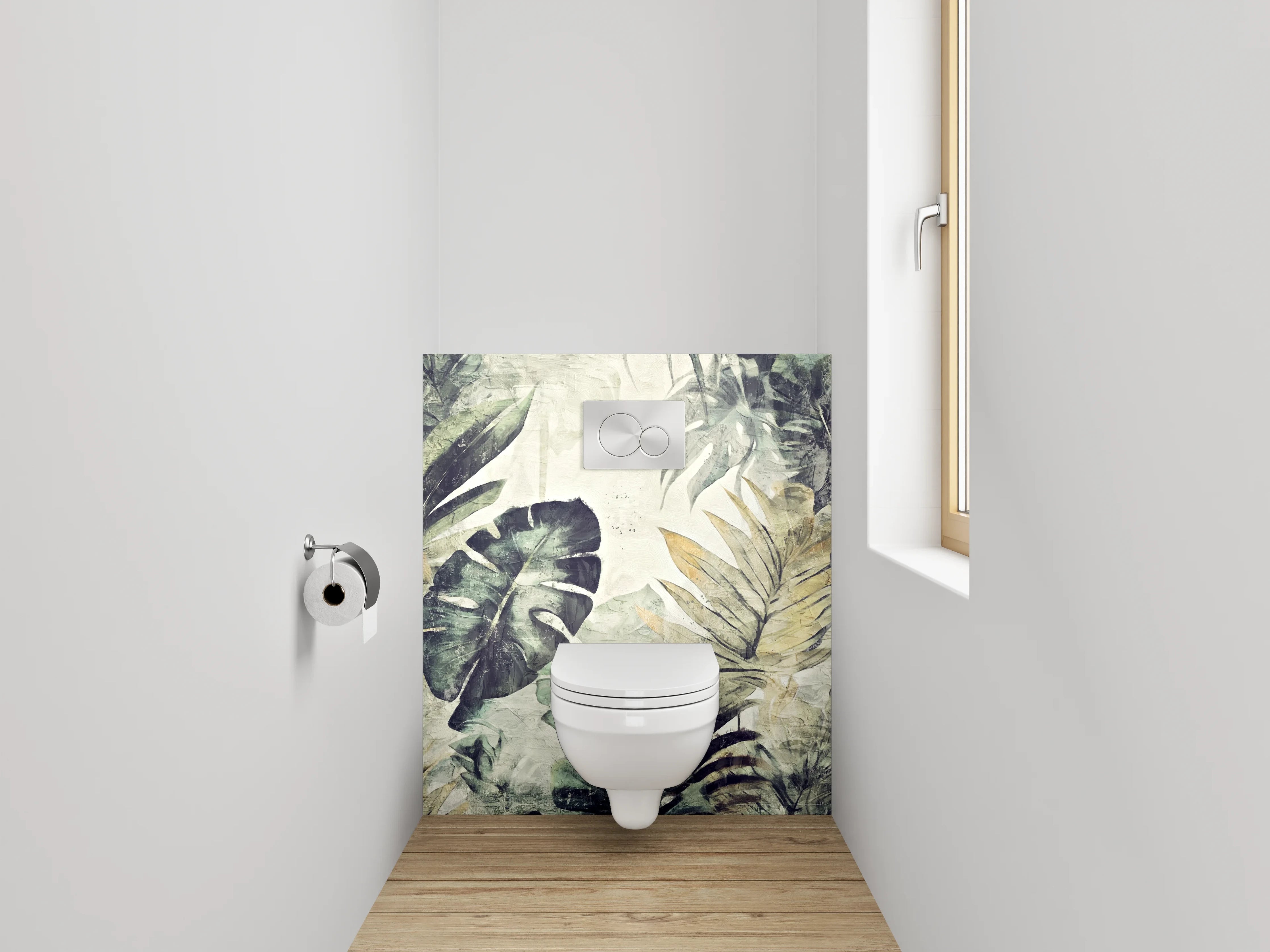 WC-Rückwand - Dschungel Aquarell Pflanzen Grau Grün