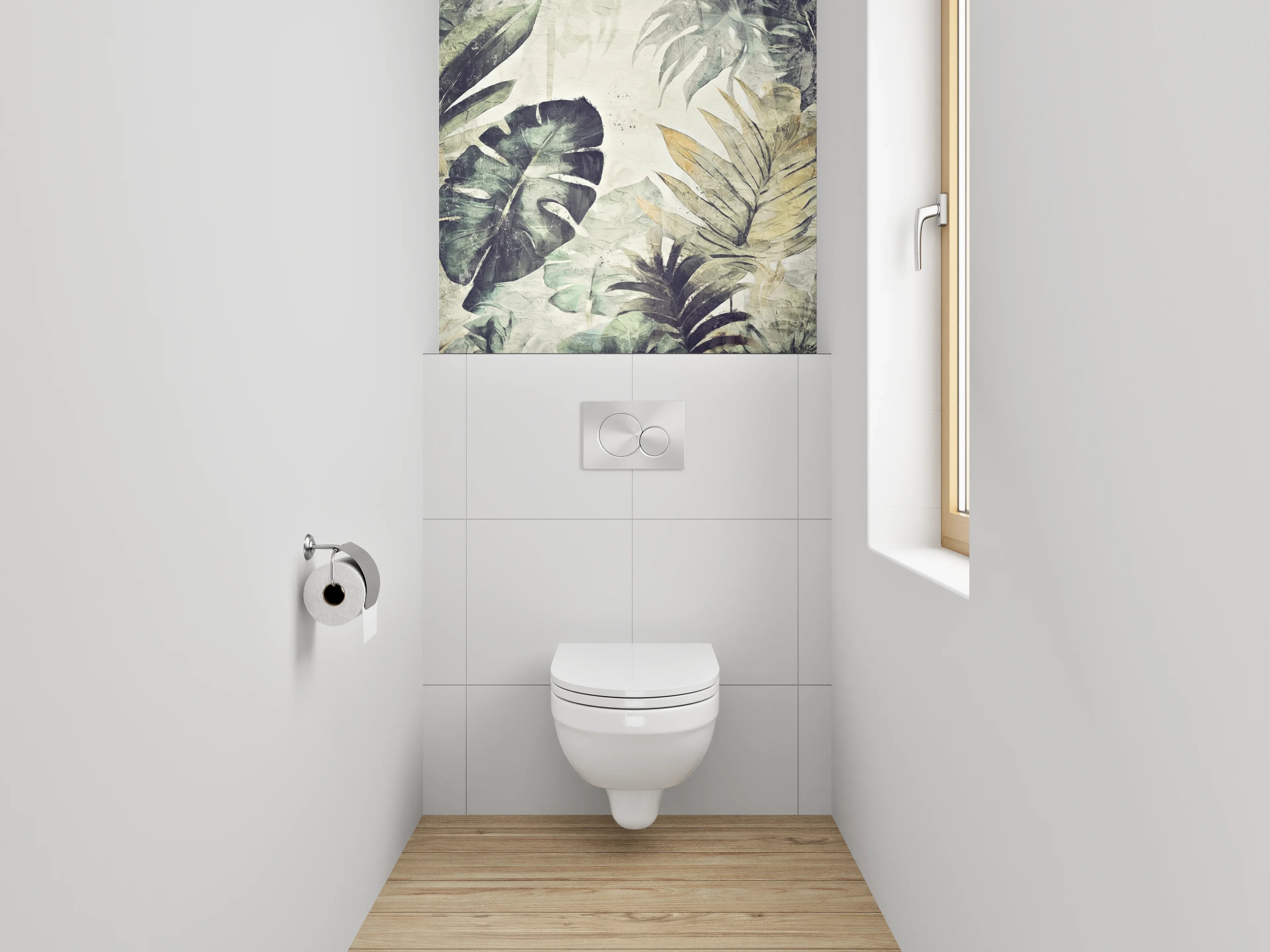 WC-Rückwand - Dschungel Aquarell Pflanzen Grau Grün