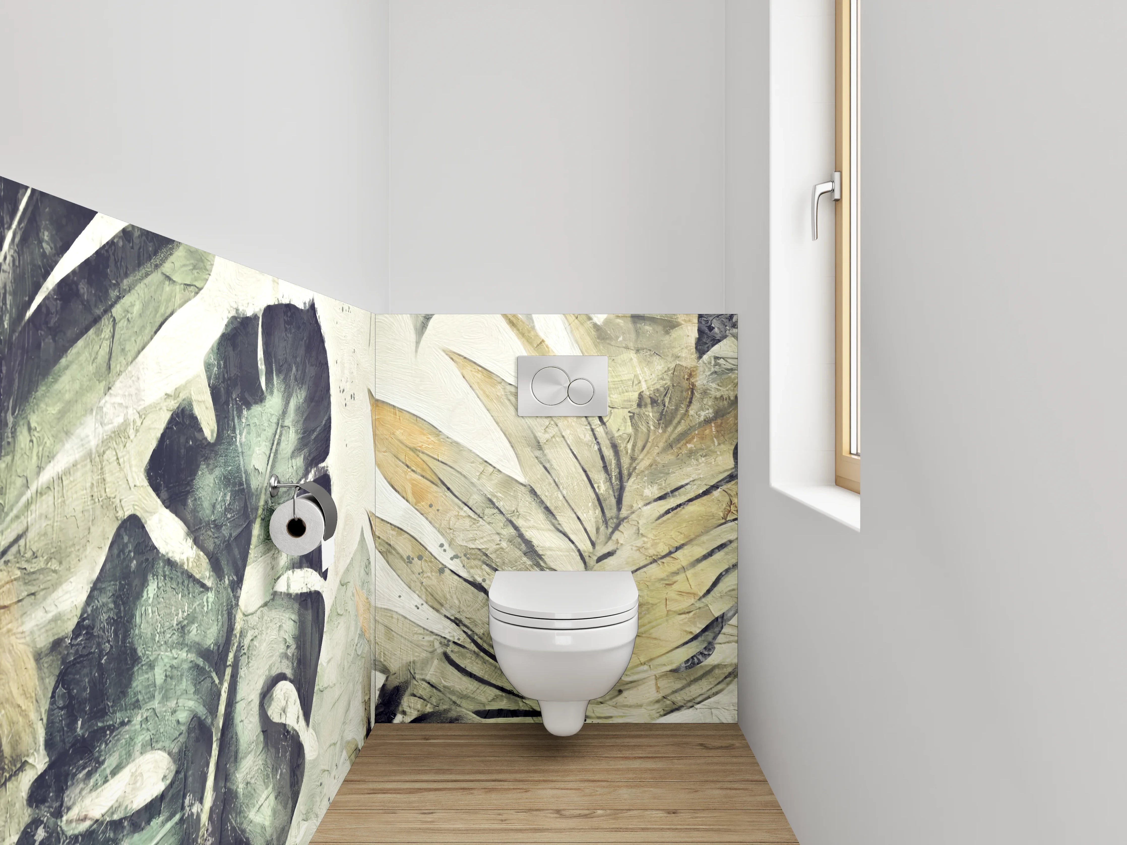 WC-Rückwand - Dschungel Aquarell Pflanzen Grau Grün