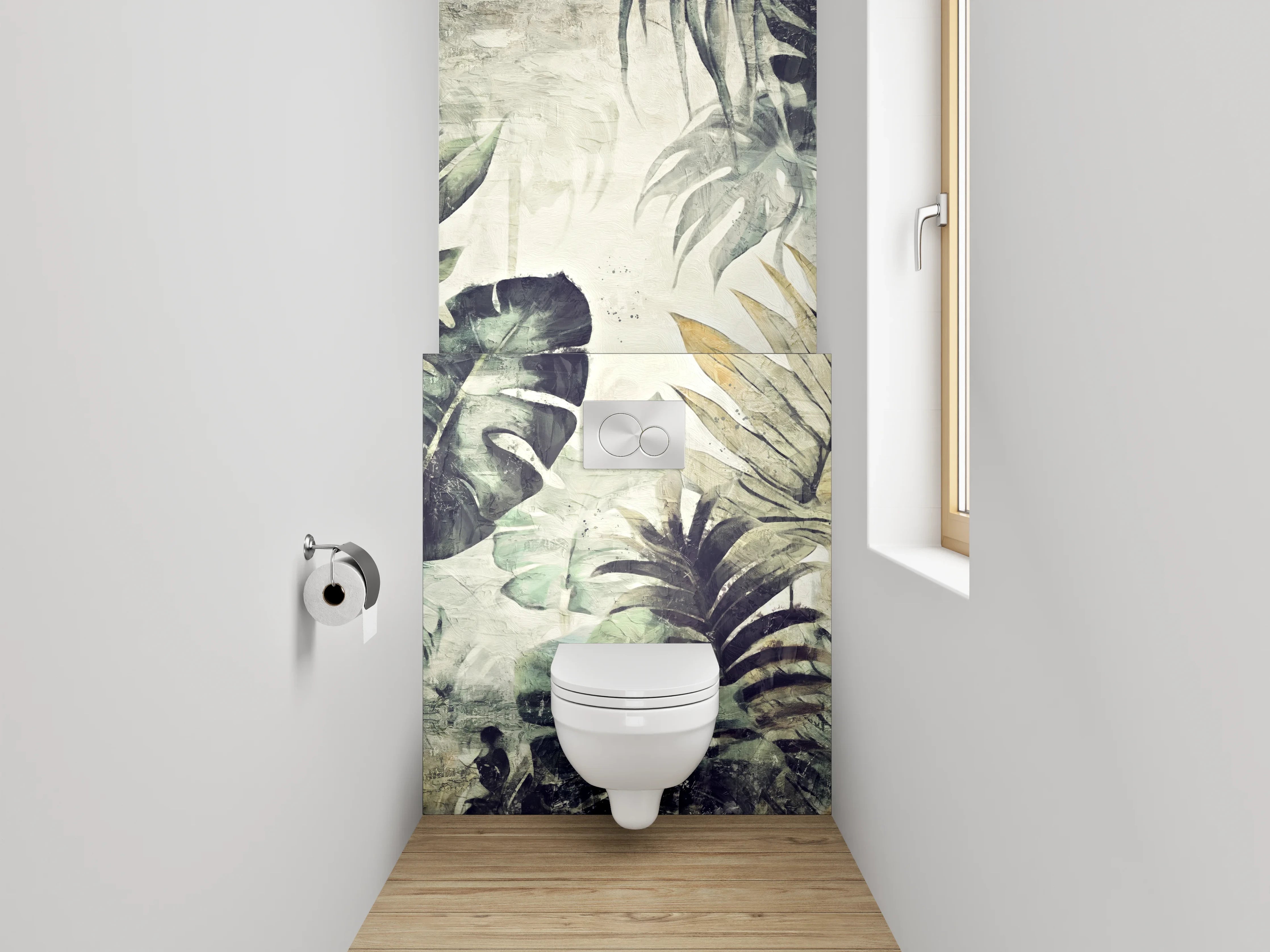 WC-Rückwand - Dschungel Aquarell Pflanzen Grau Grün
