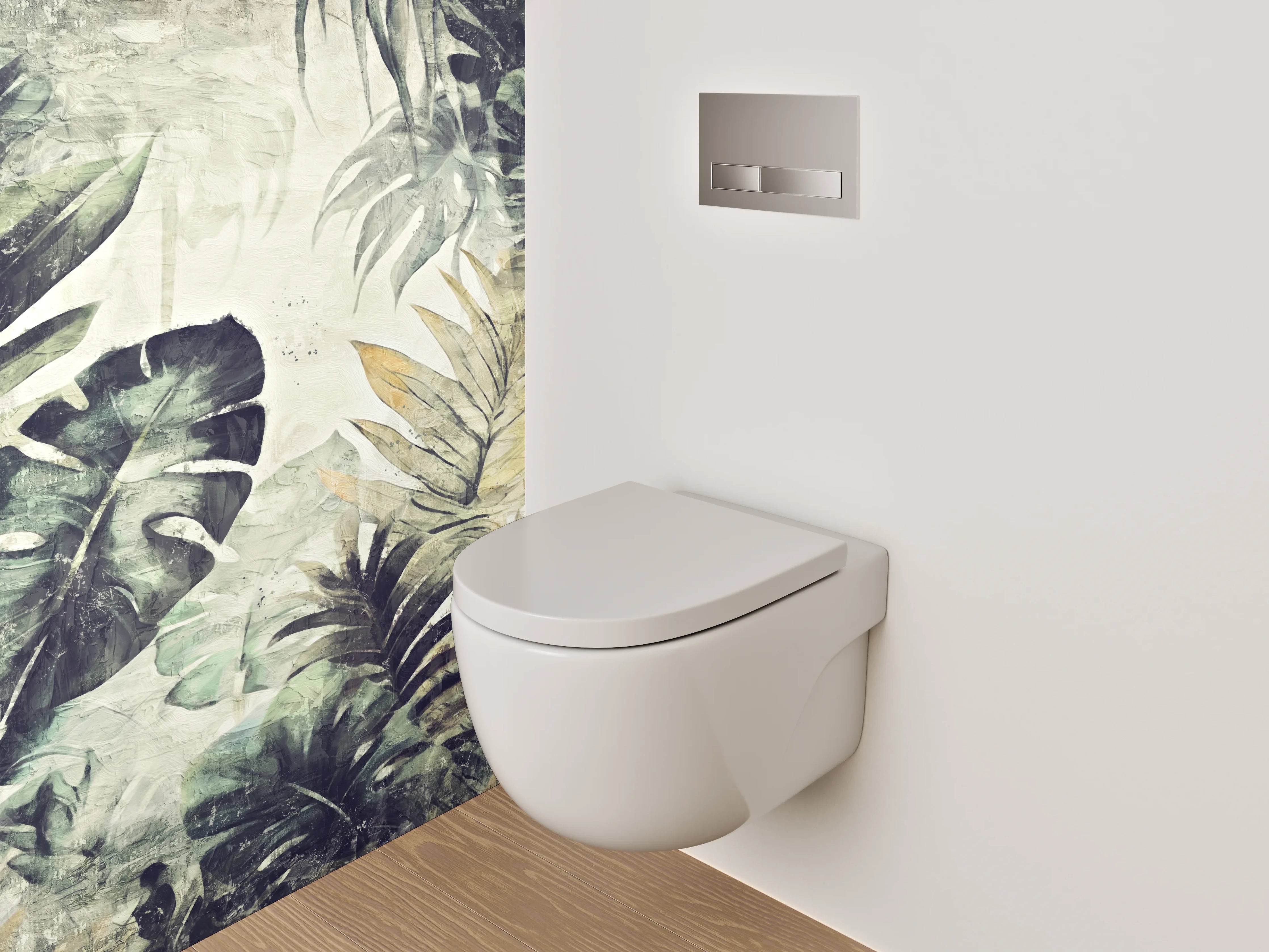 WC-Rückwand - Dschungel Aquarell Pflanzen Grau Grün