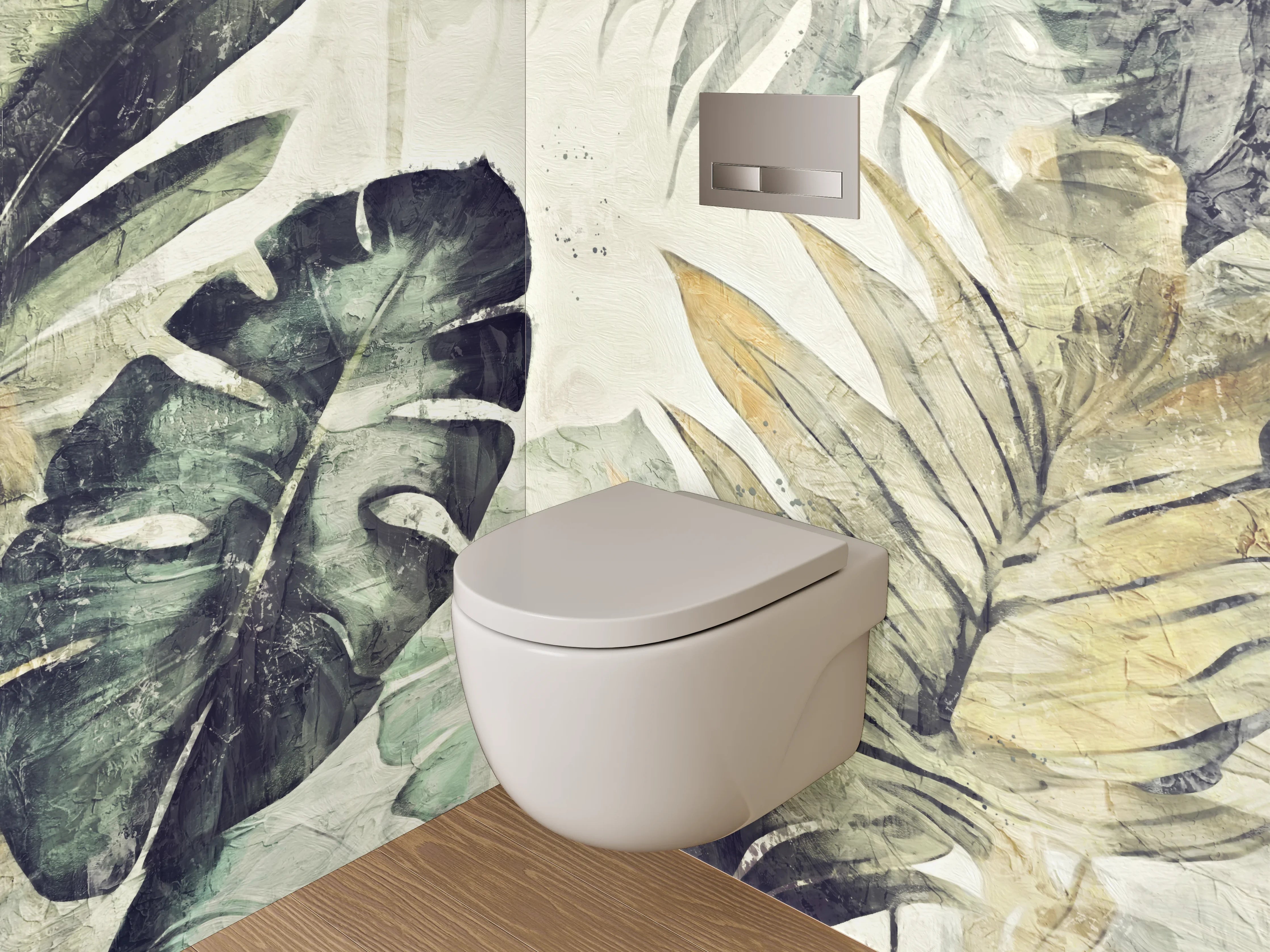 WC-Rückwand - Dschungel Aquarell Pflanzen Grau Grün