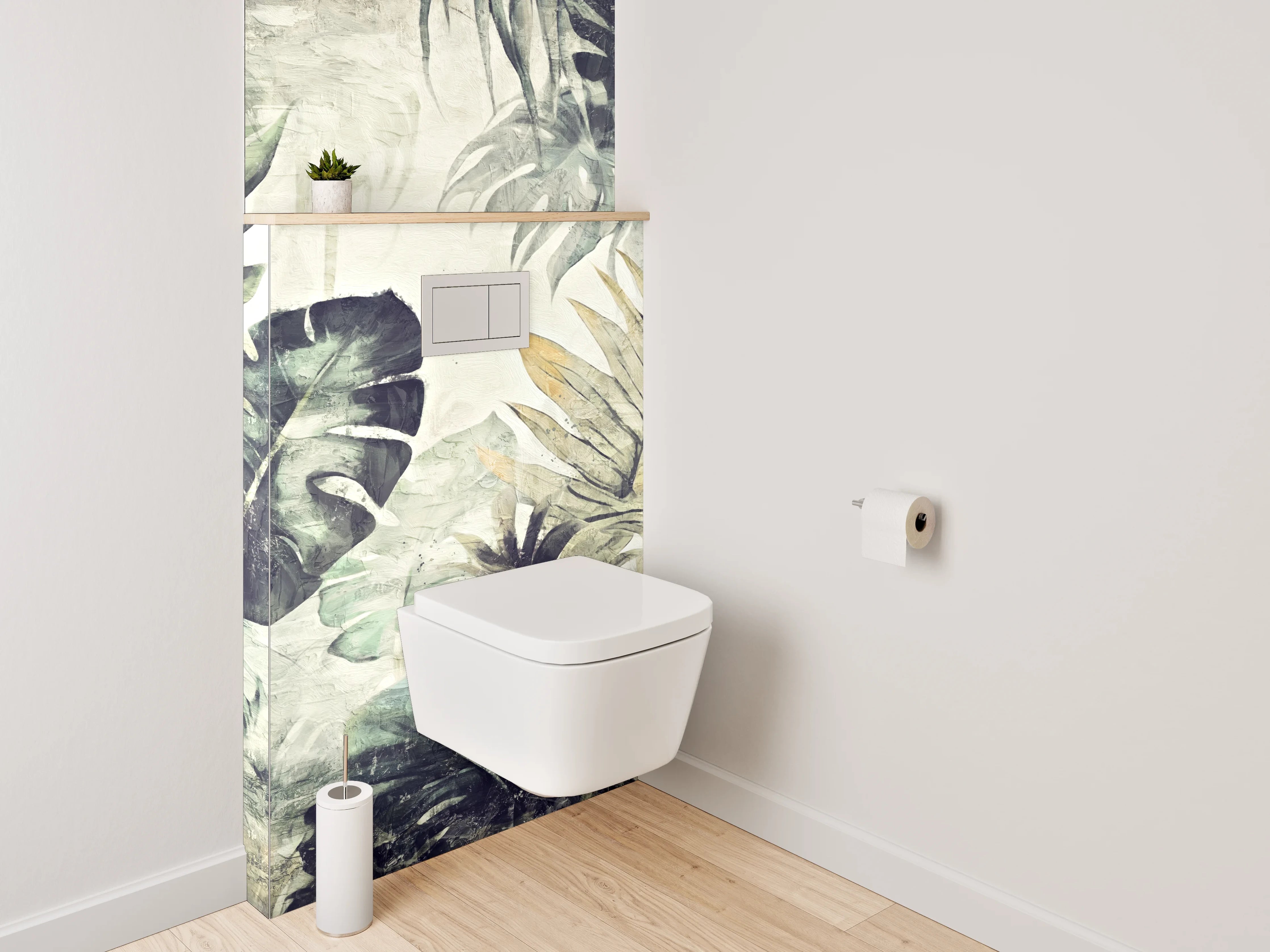 WC-Rückwand - Dschungel Aquarell Pflanzen Grau Grün